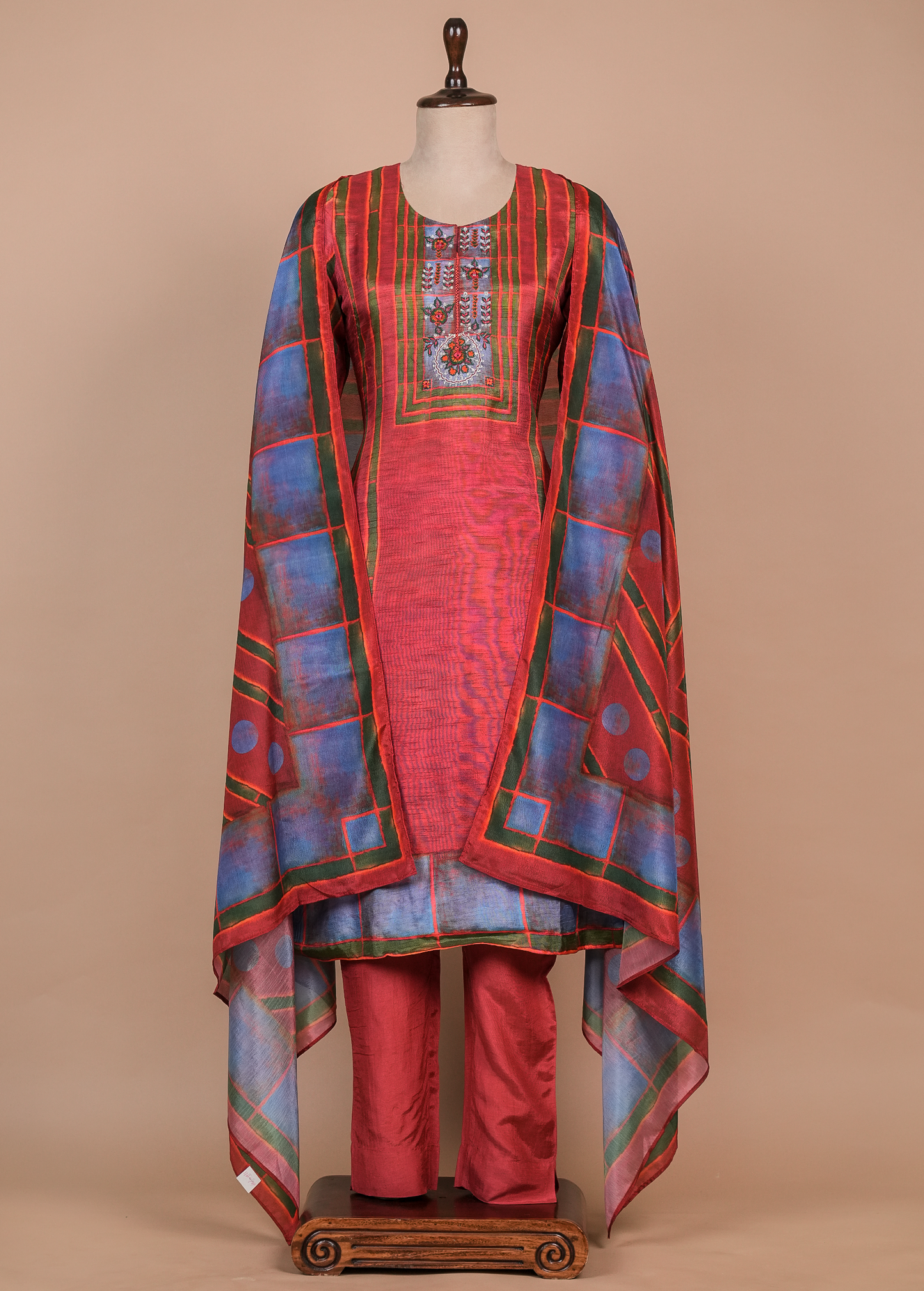 Multicoloured Muslin Cotton Straight Set