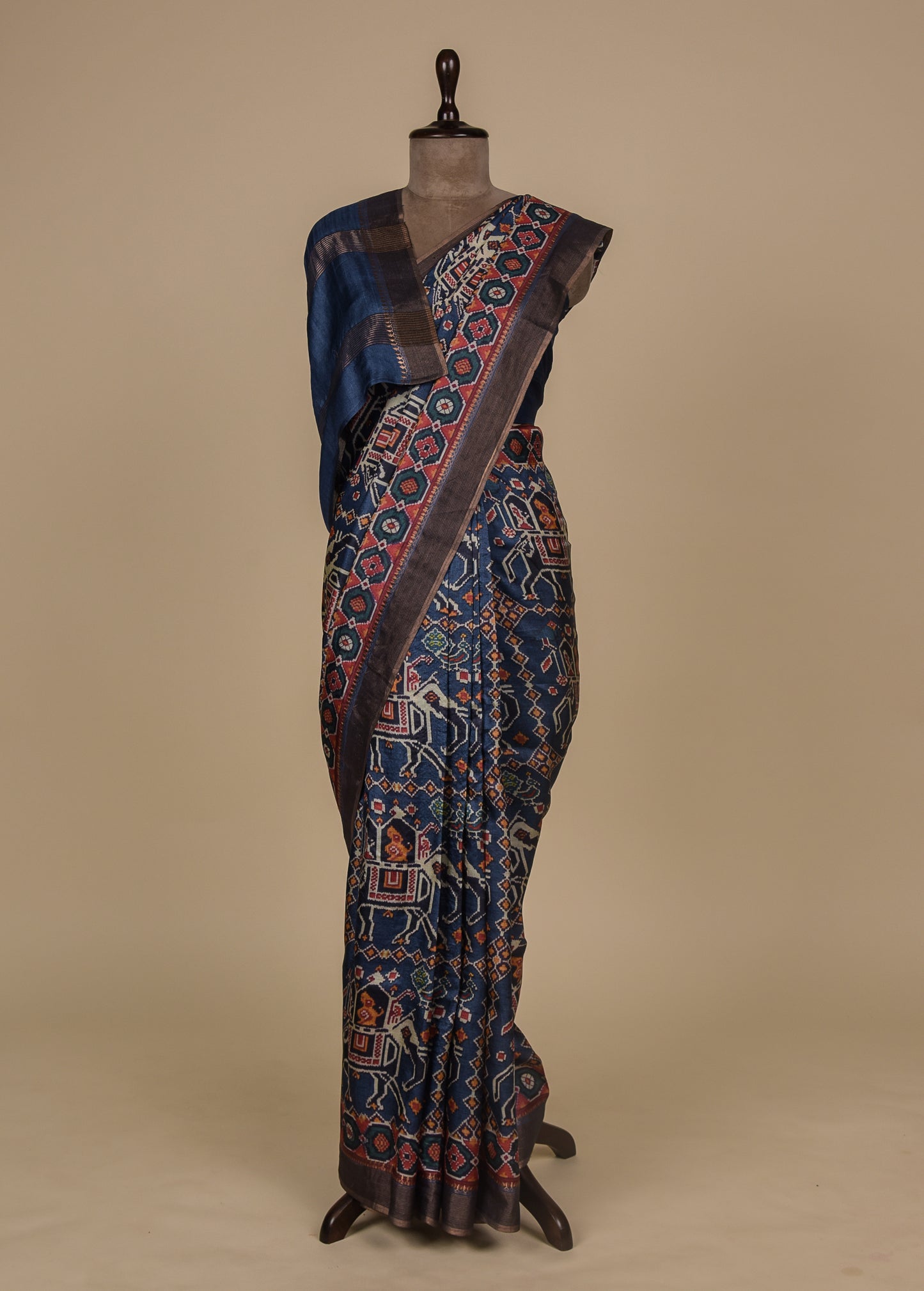 Blue Tussar Silk Printed / Patola Saree