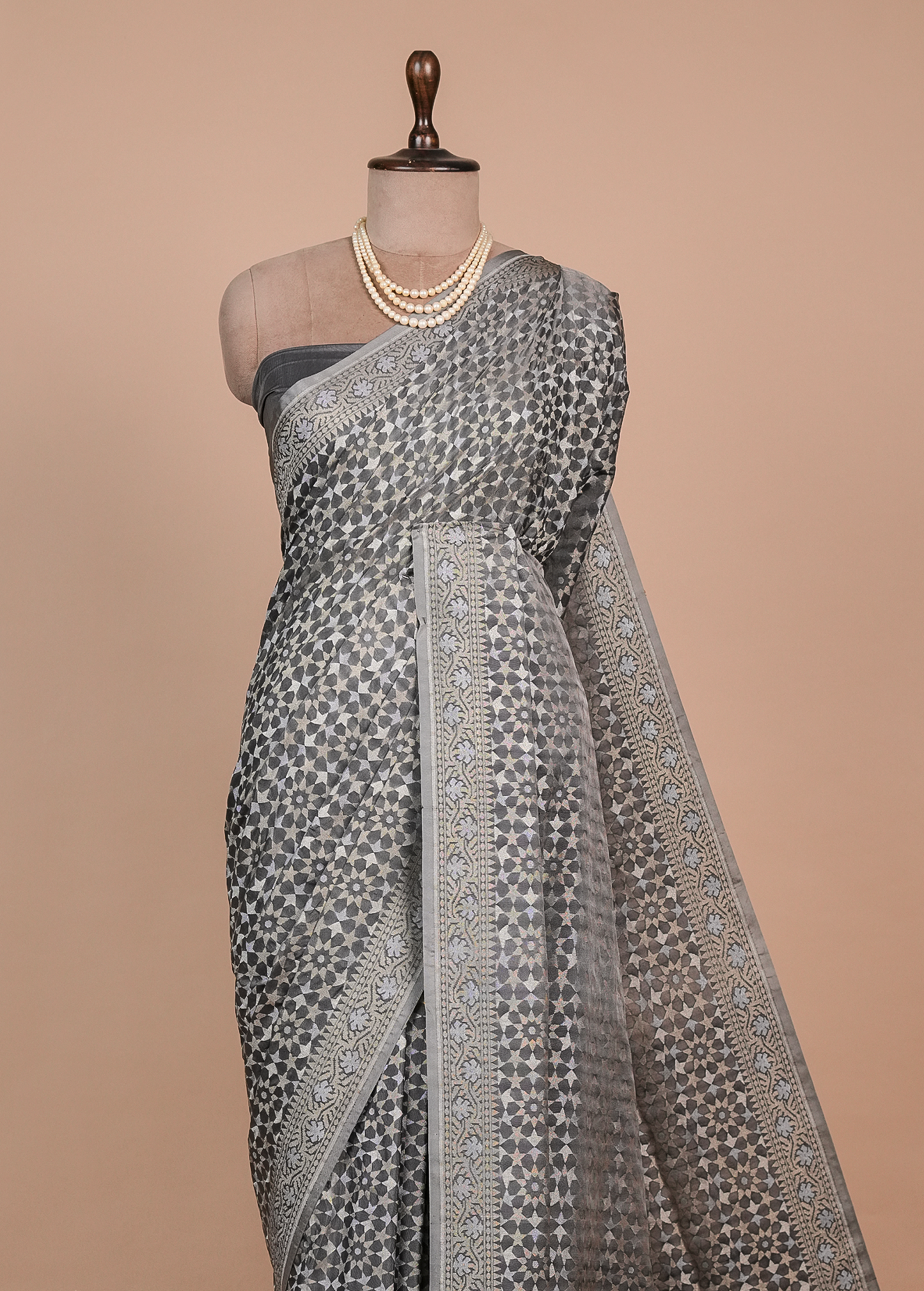 Grey Art Silk Banarasi Saree