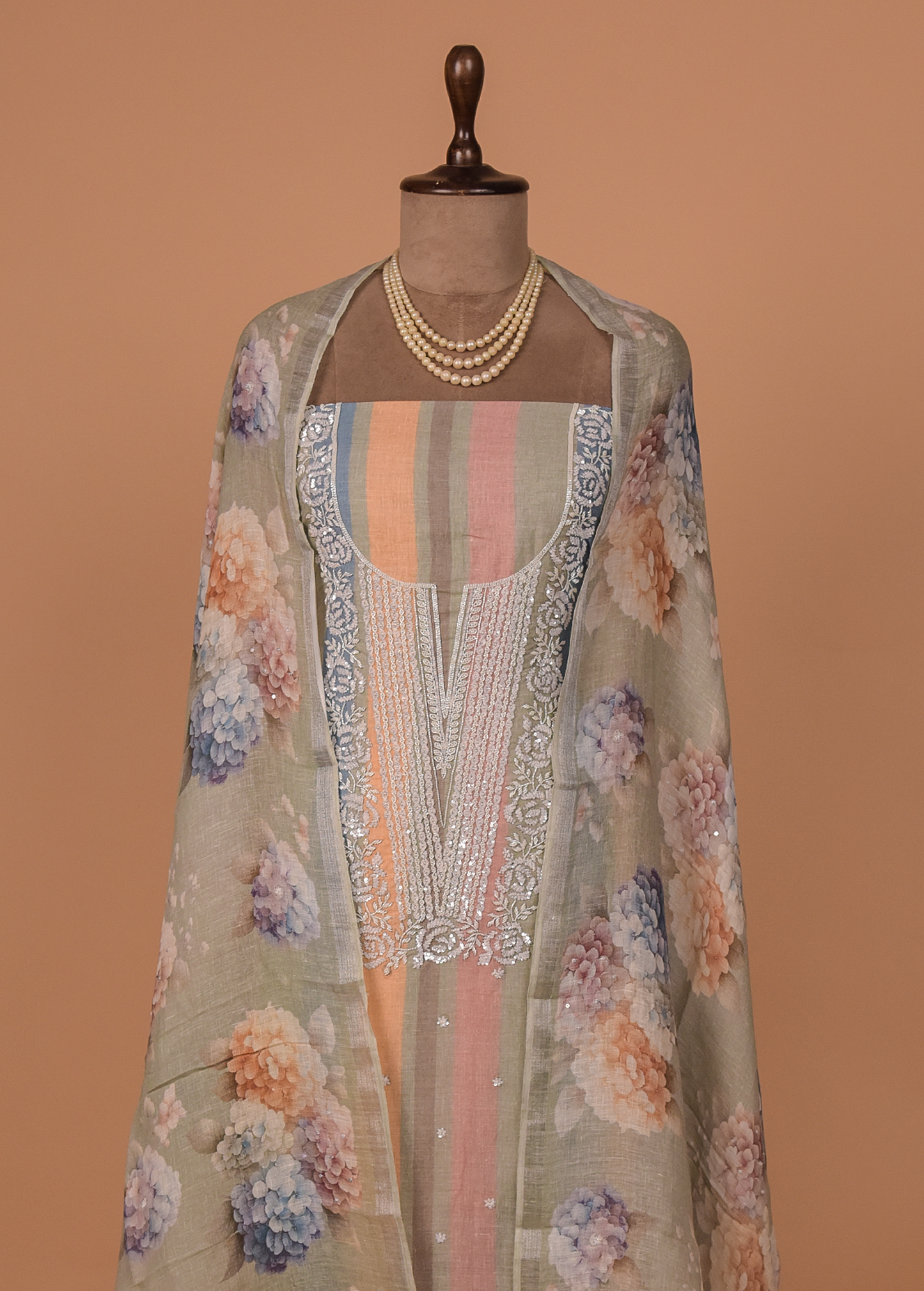 Multicoloured Linen Dress Material