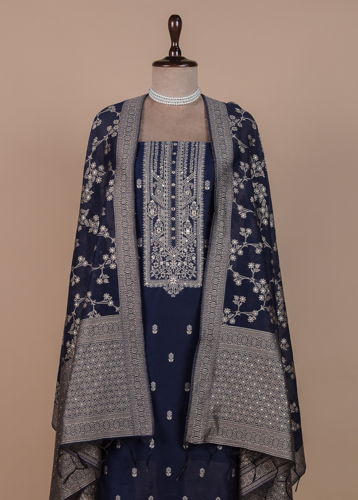 Blue Cotton Tussar Dress Material