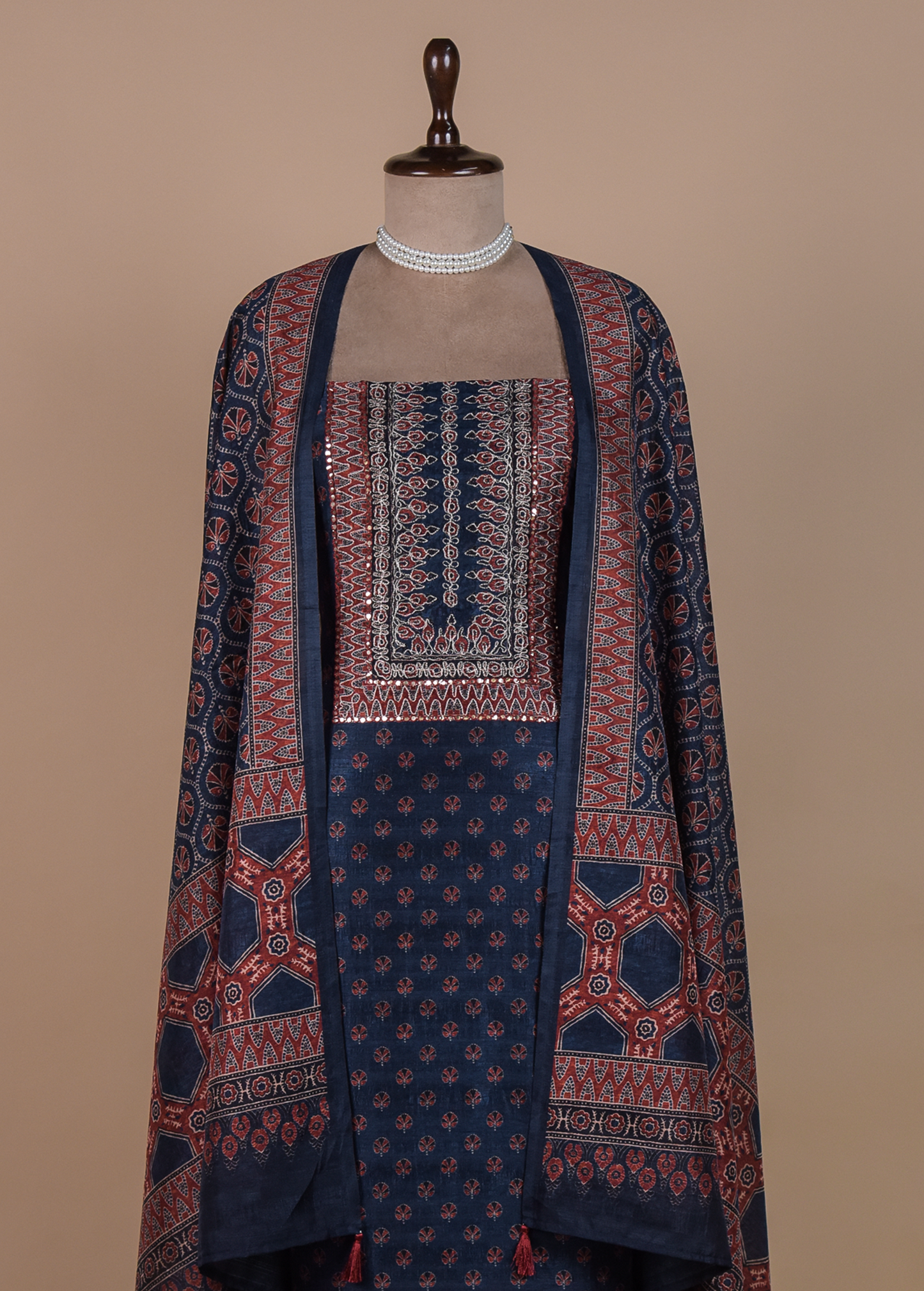 Blue Cotton Tussar Dress Material