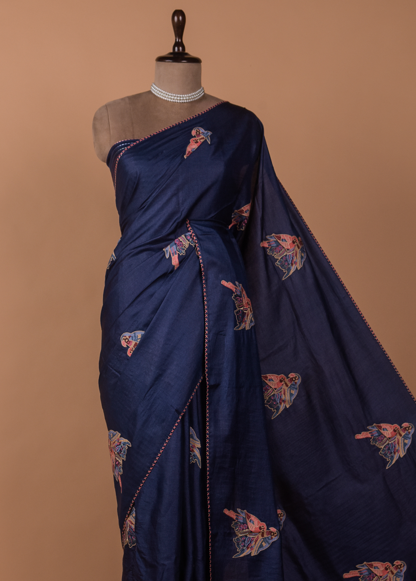 Blue Tussar Embroidered Saree