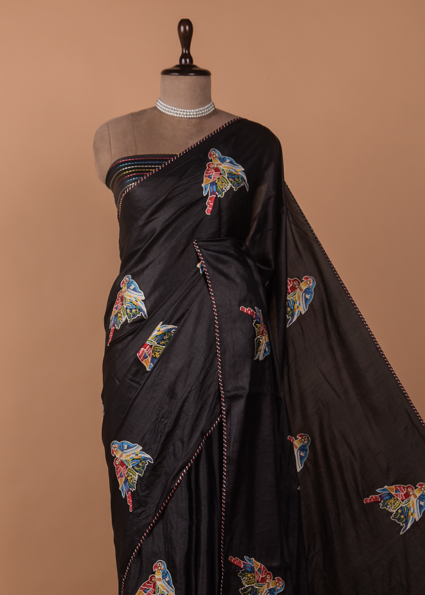 Black Tussar Embroidered Saree