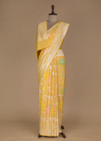 Yellow Tussar Georgette Banarasi Saree