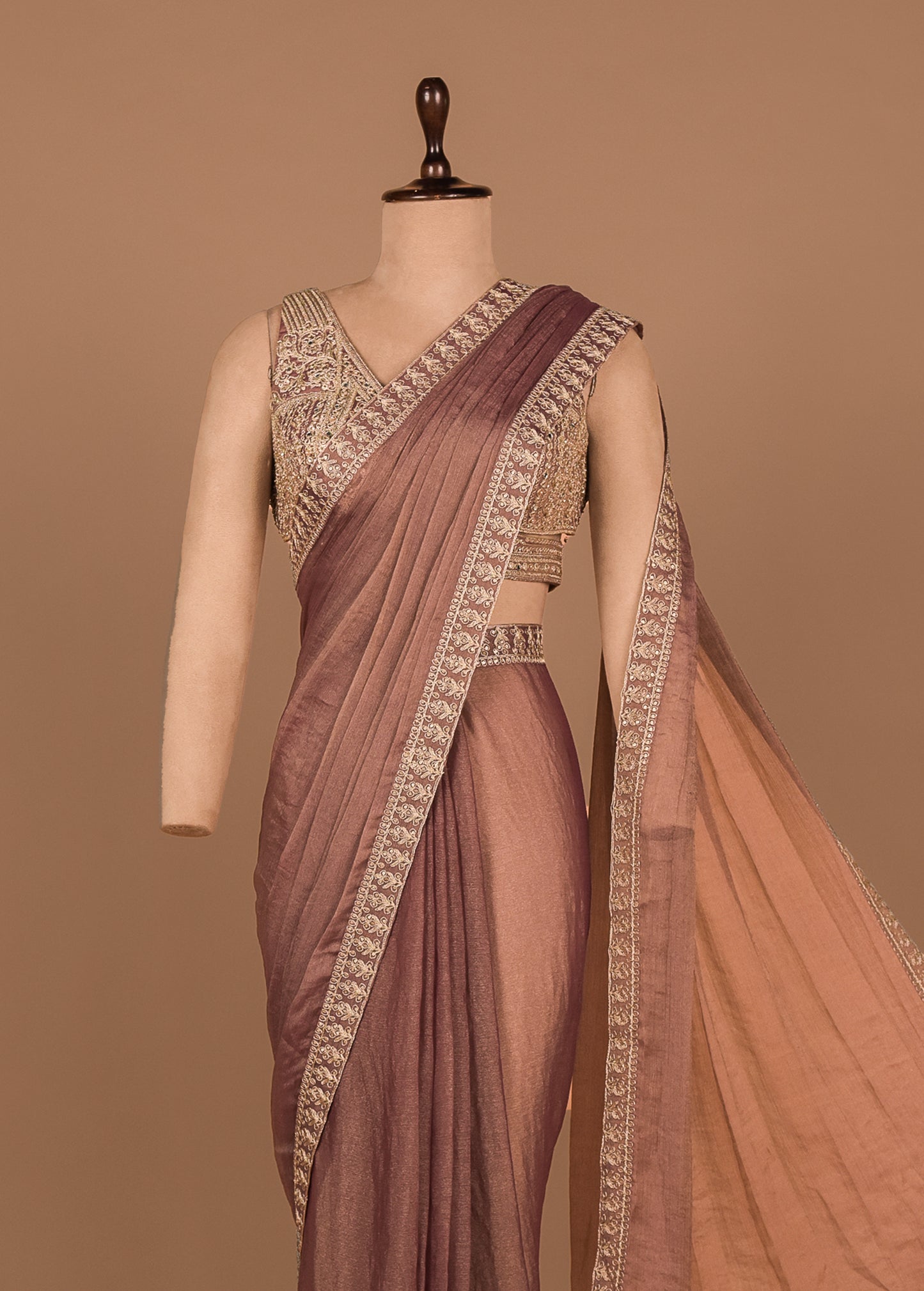 Pink Shamo Satin Readymade Saree