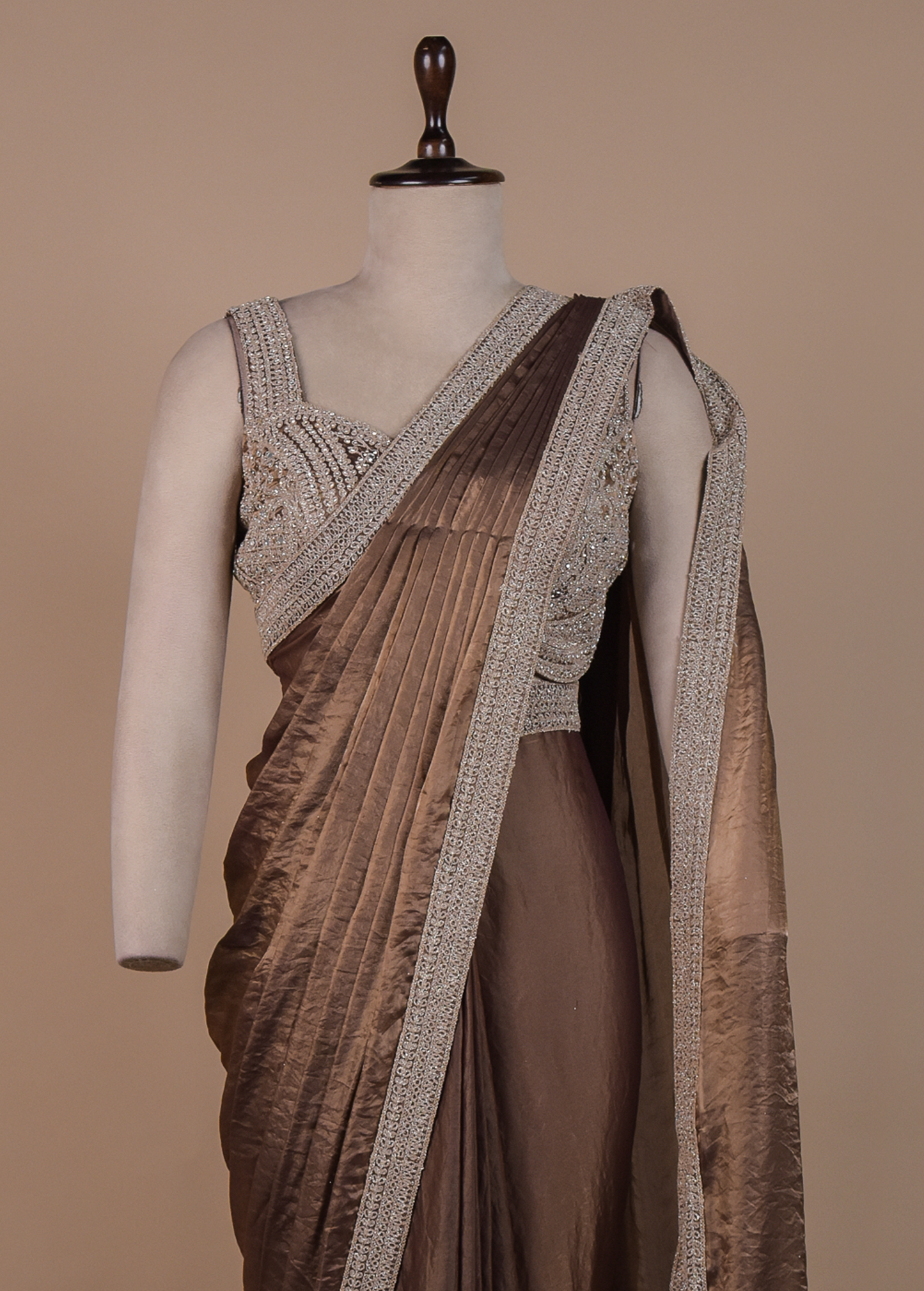 Brown Tissue Georgette Readymade Saree