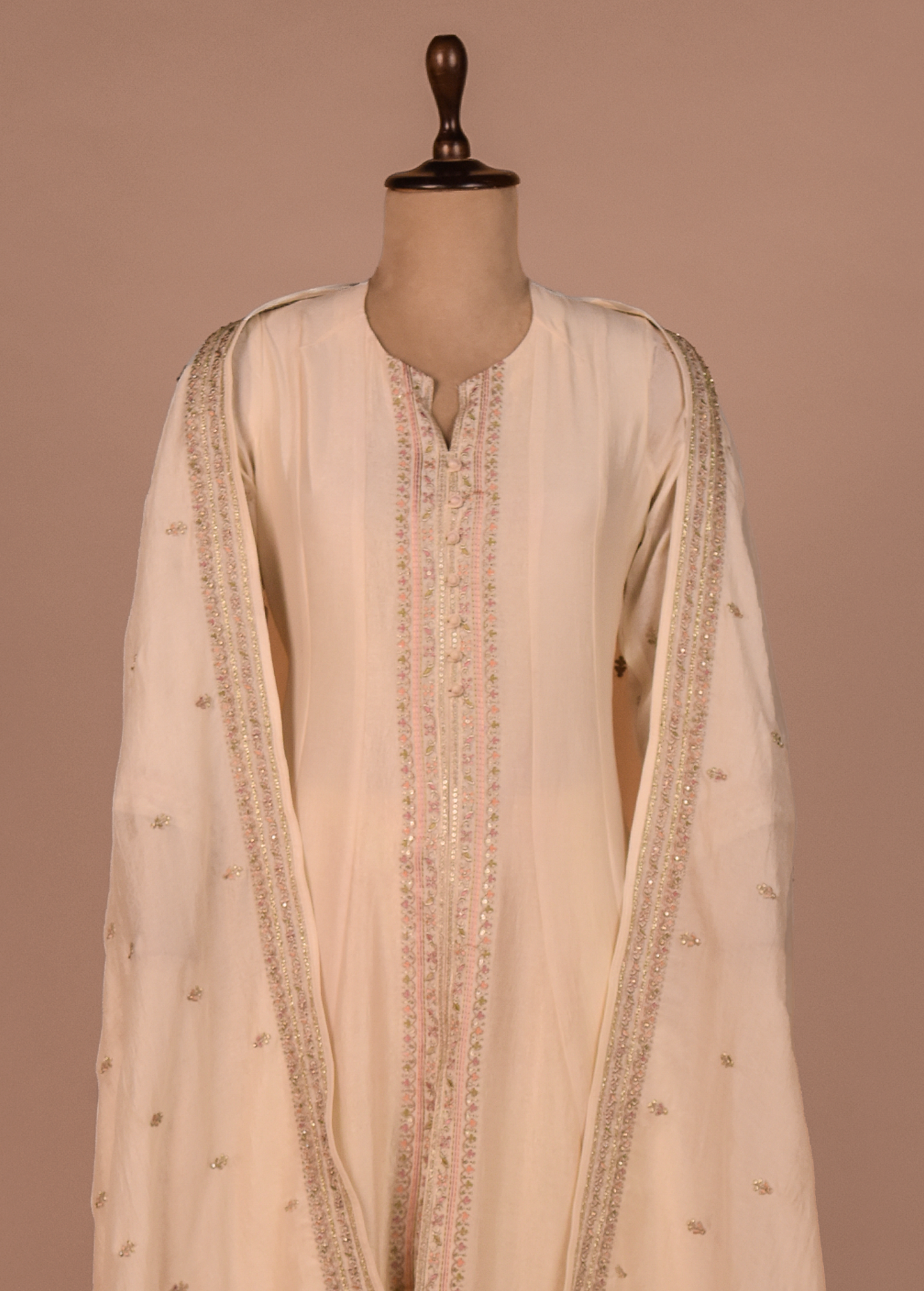 White Cotton Silk A Line Set