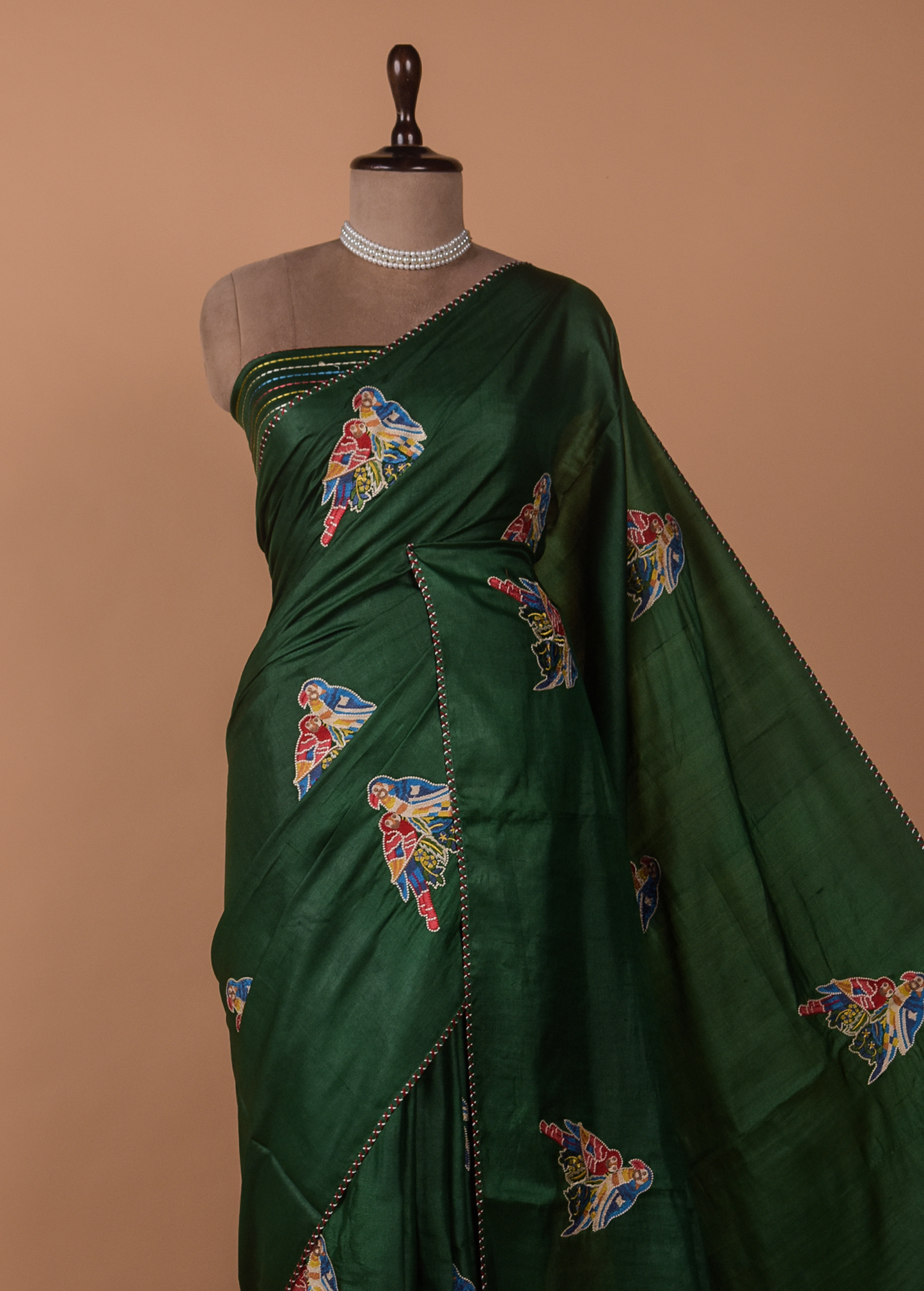 Green Tussar Embroidered Saree
