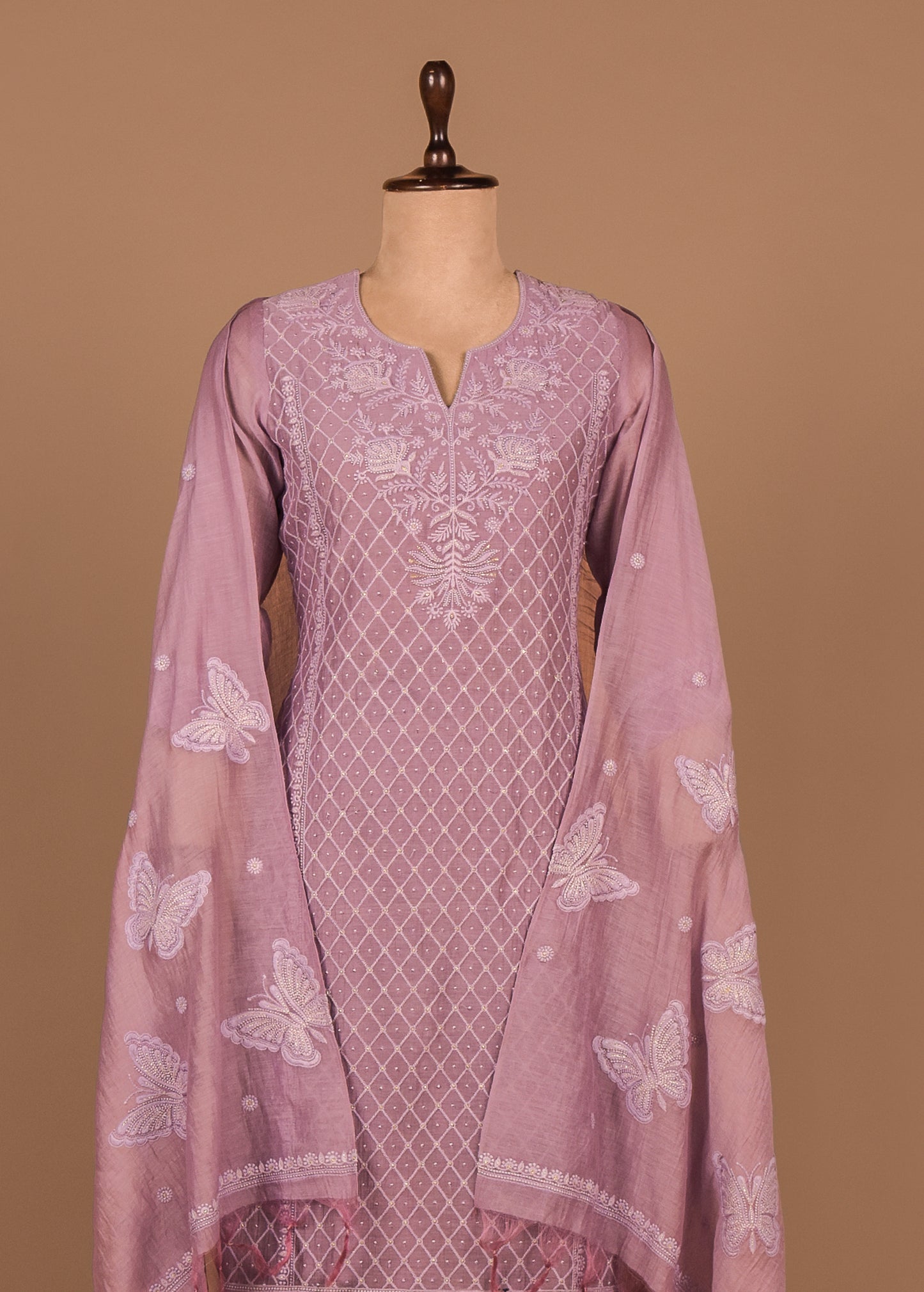 Purple Cotton Silk Straight Set