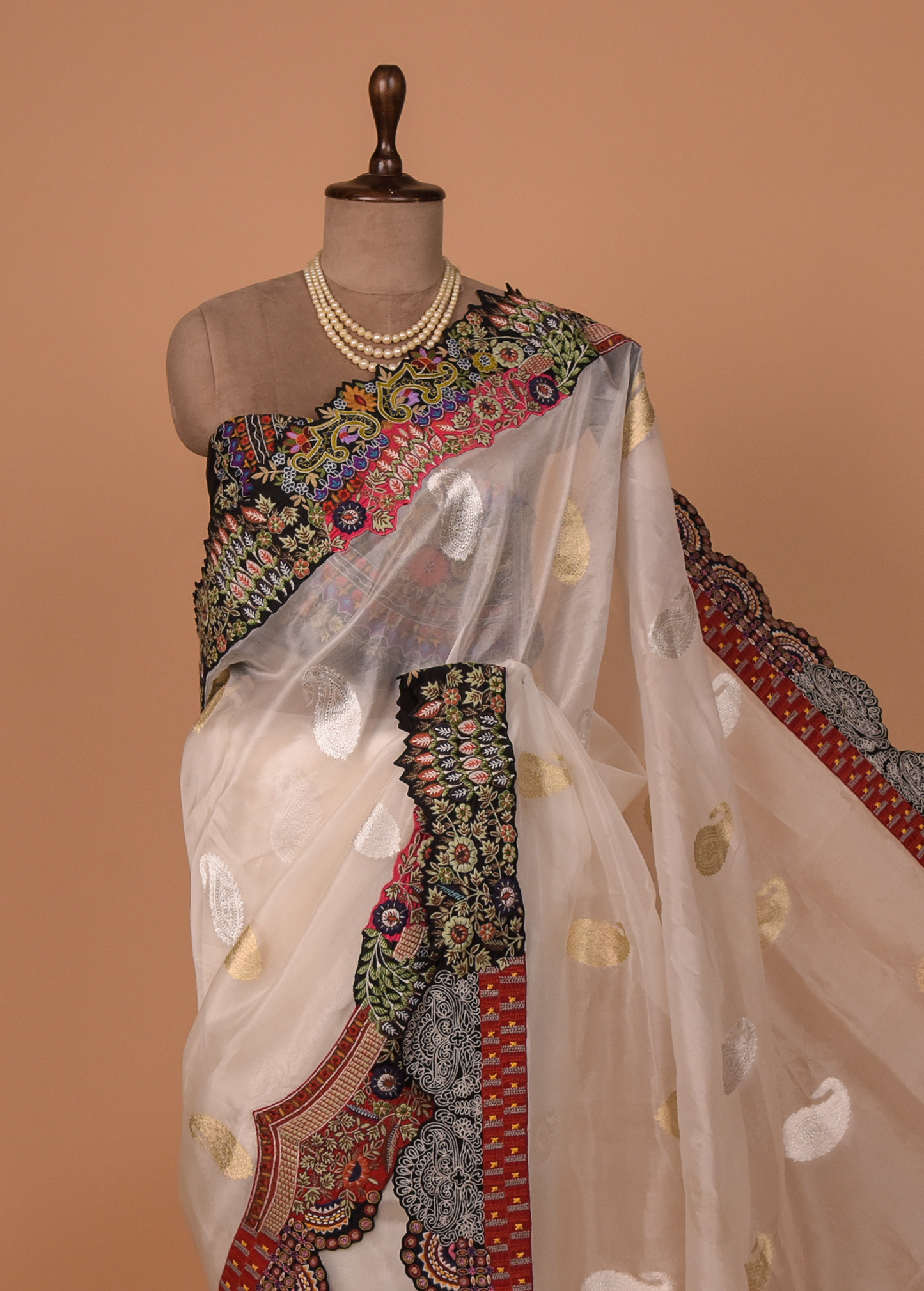 White Organza Embroidered Saree