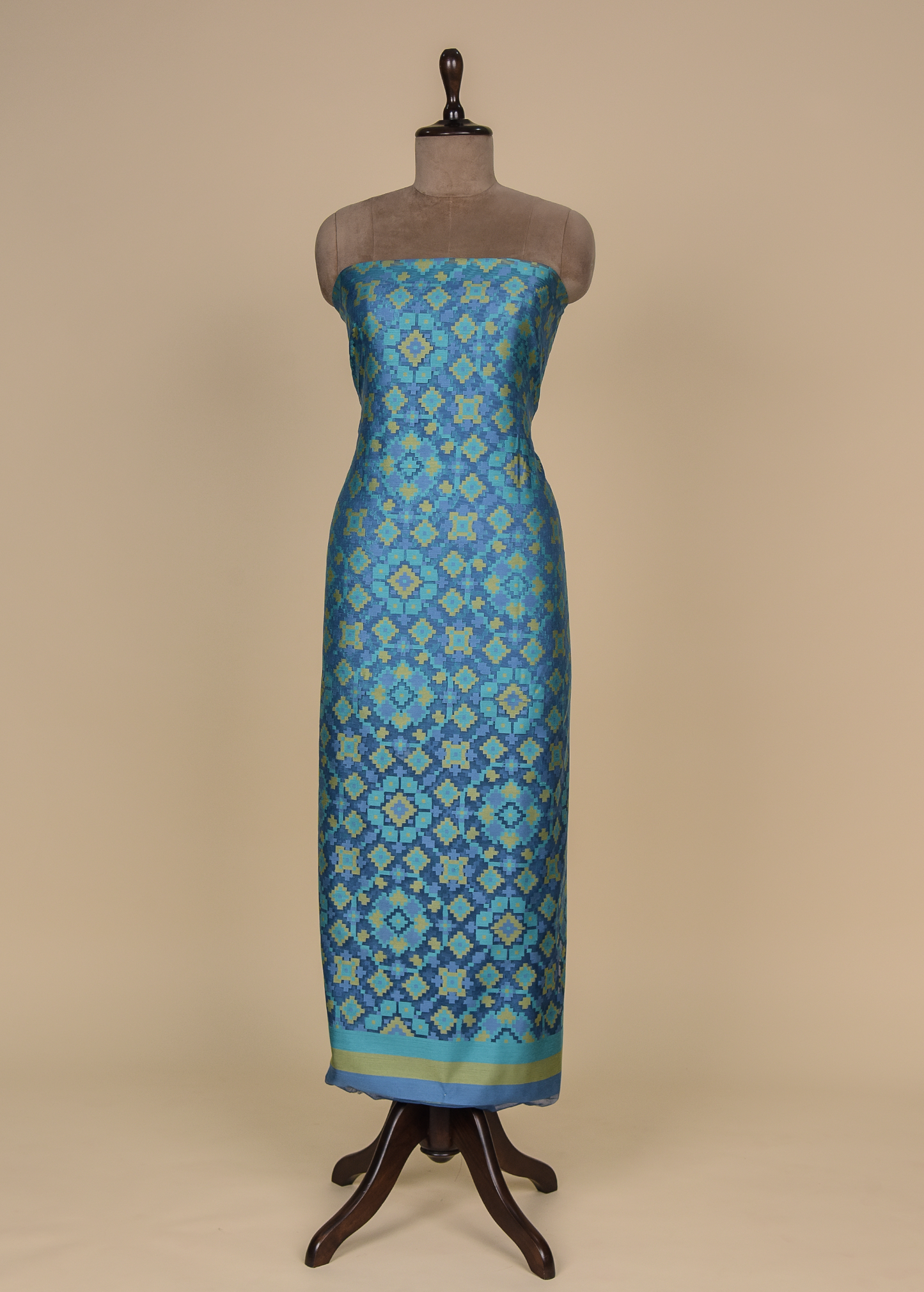 Blue Dupion Net Dress Material