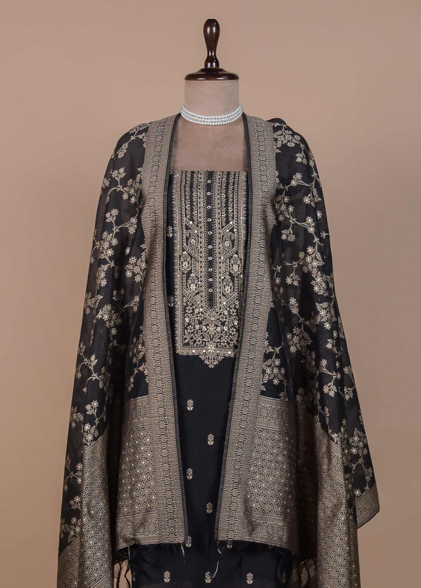 Black Cotton Tussar Dress Material