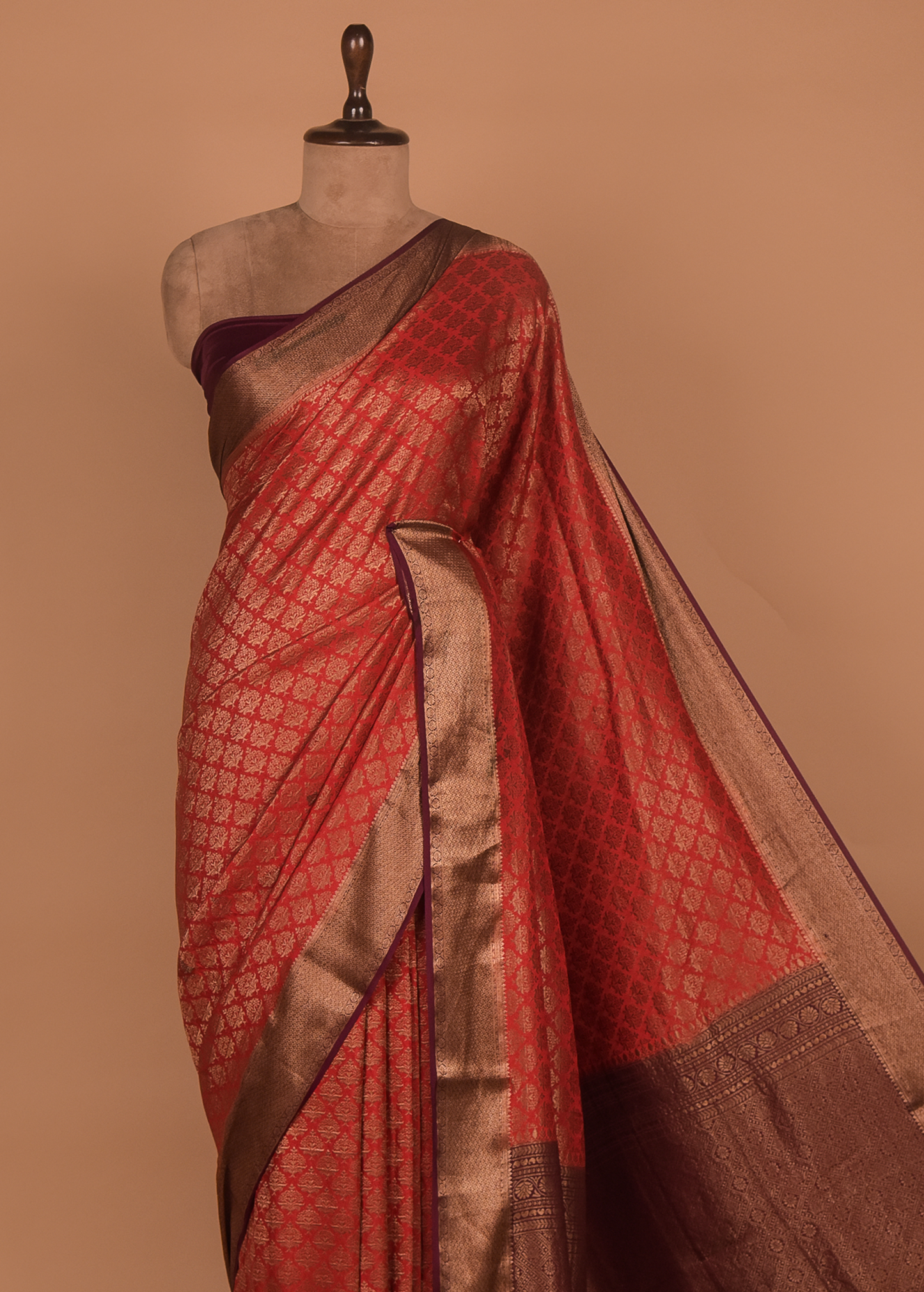 Peach Crepe Banarasi Saree