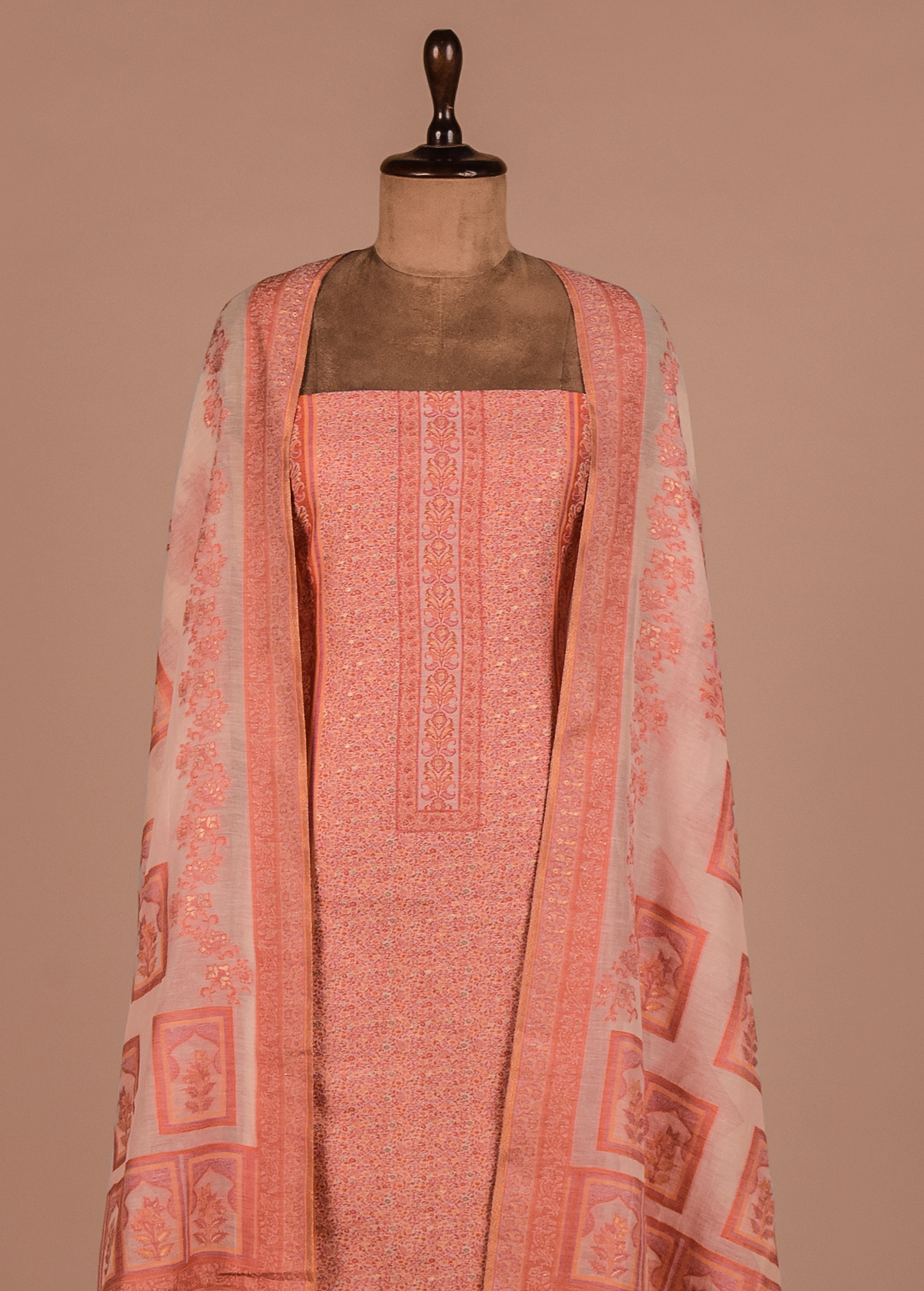 Peach Mulmul Cotton Dress Material