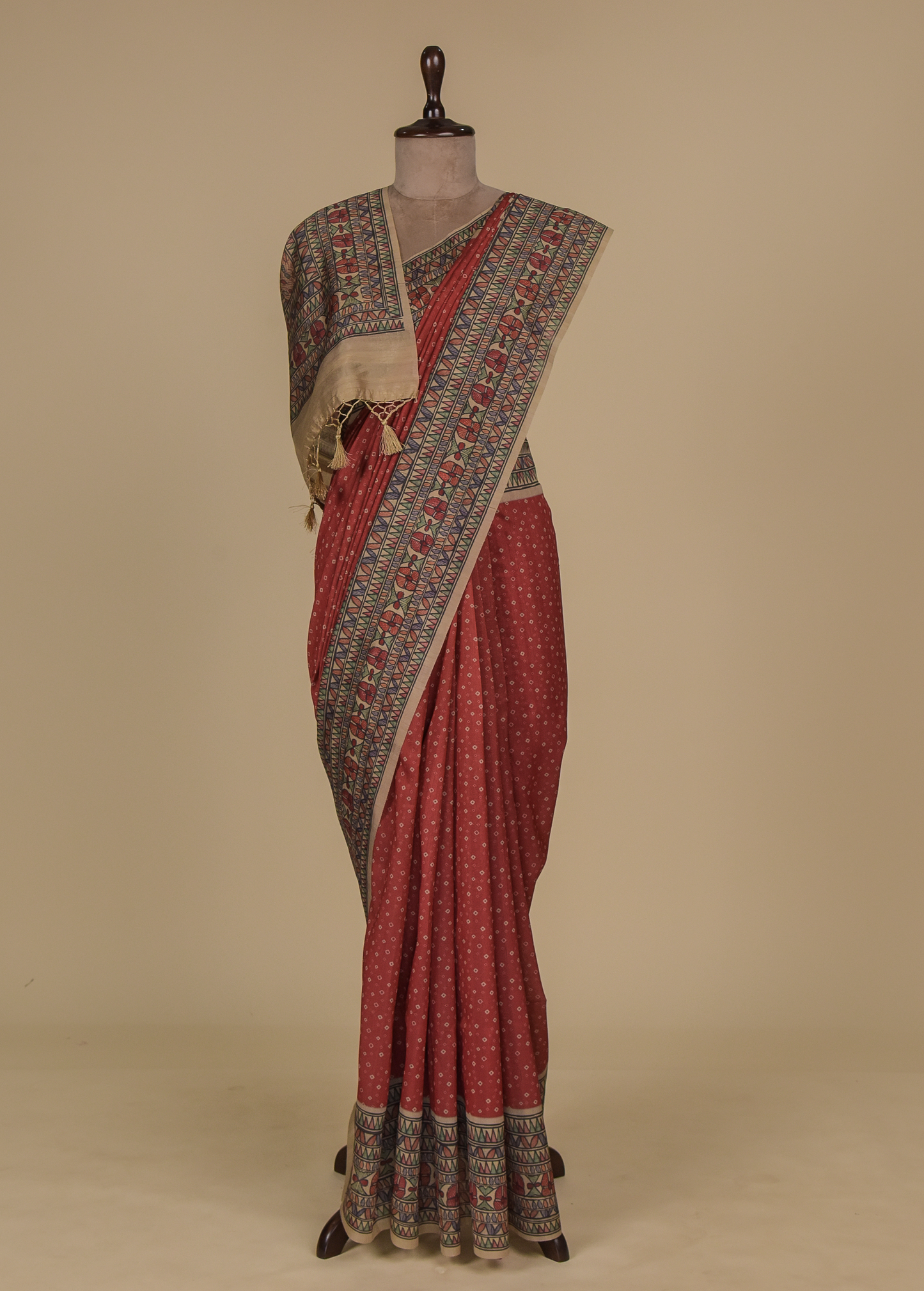 Red Art Tussar Printed Saree