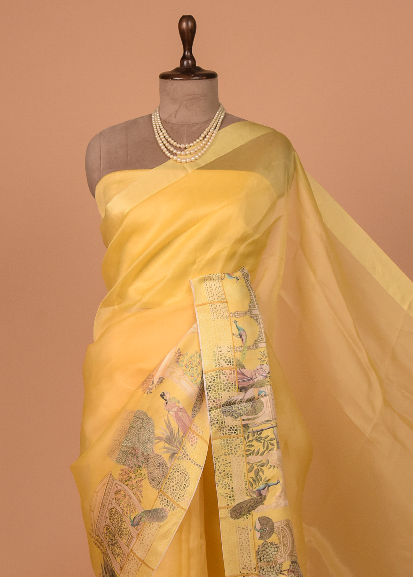 Yellow Organza Printed Saree