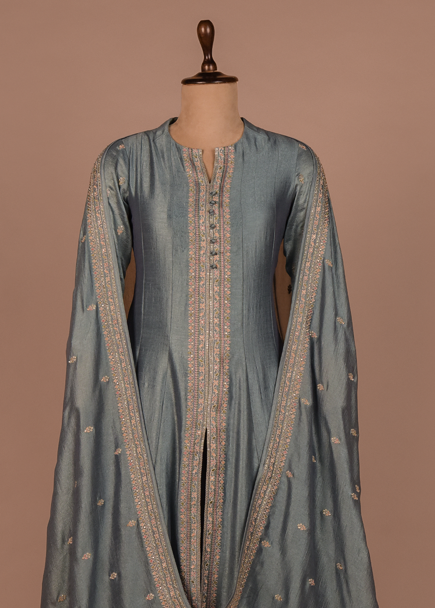 Blue Cotton Silk A Line Set