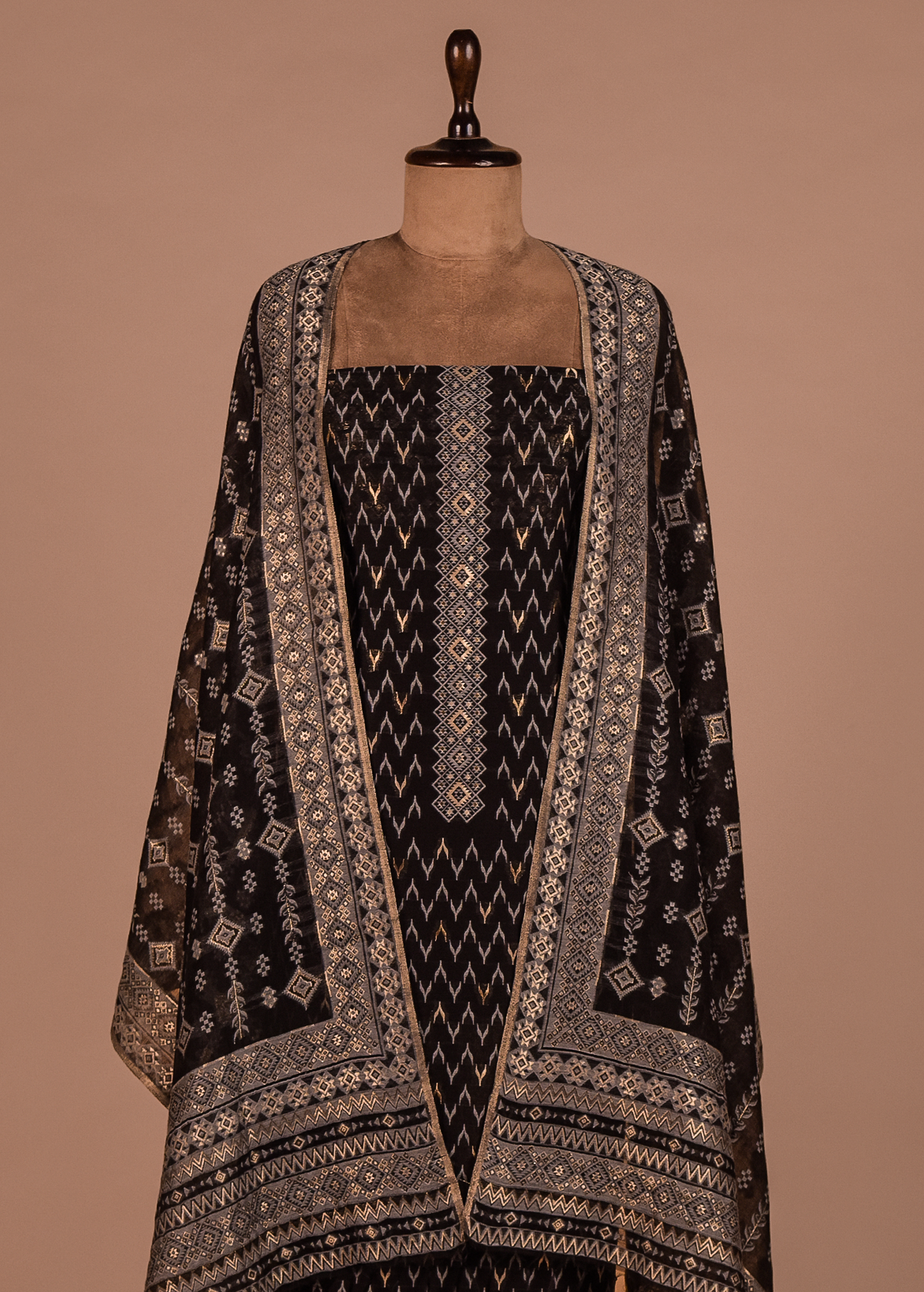 Black Mulmul Cotton Dress Material