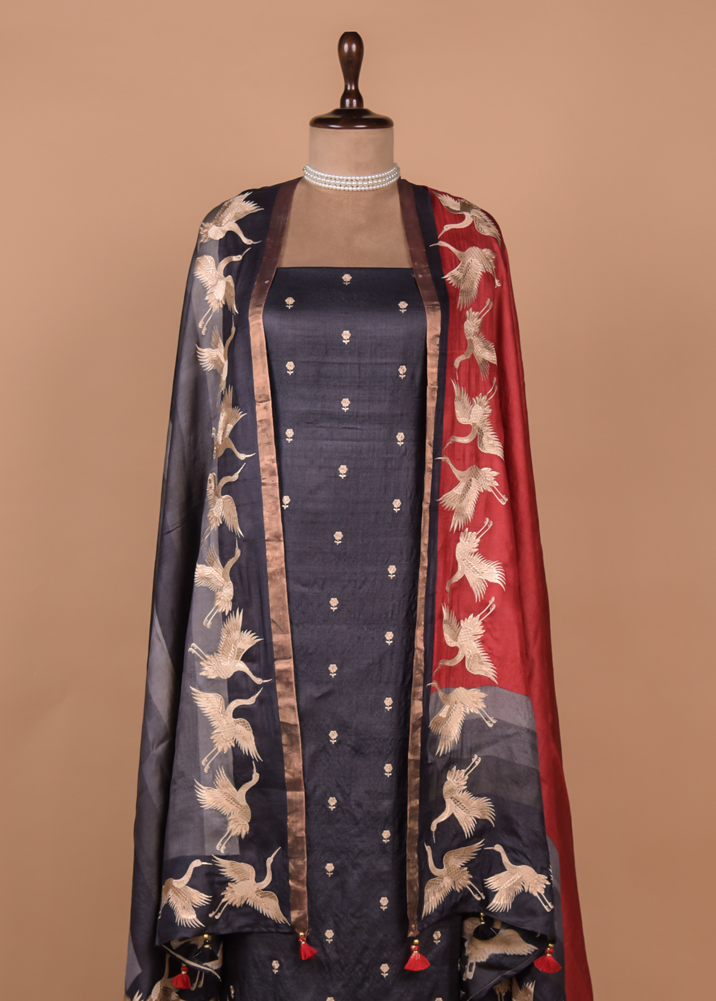 Grey Tussar Silk Dress Material