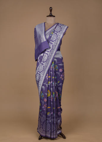 Purple Tussar Georgette Banarasi Saree