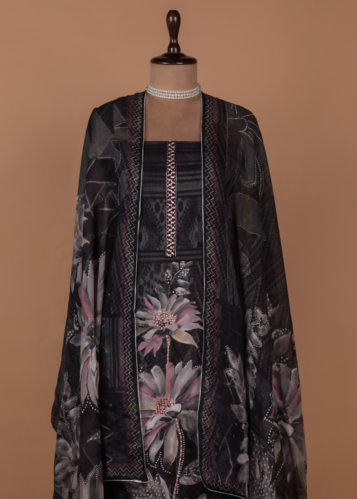 Black Crepe Dress Material