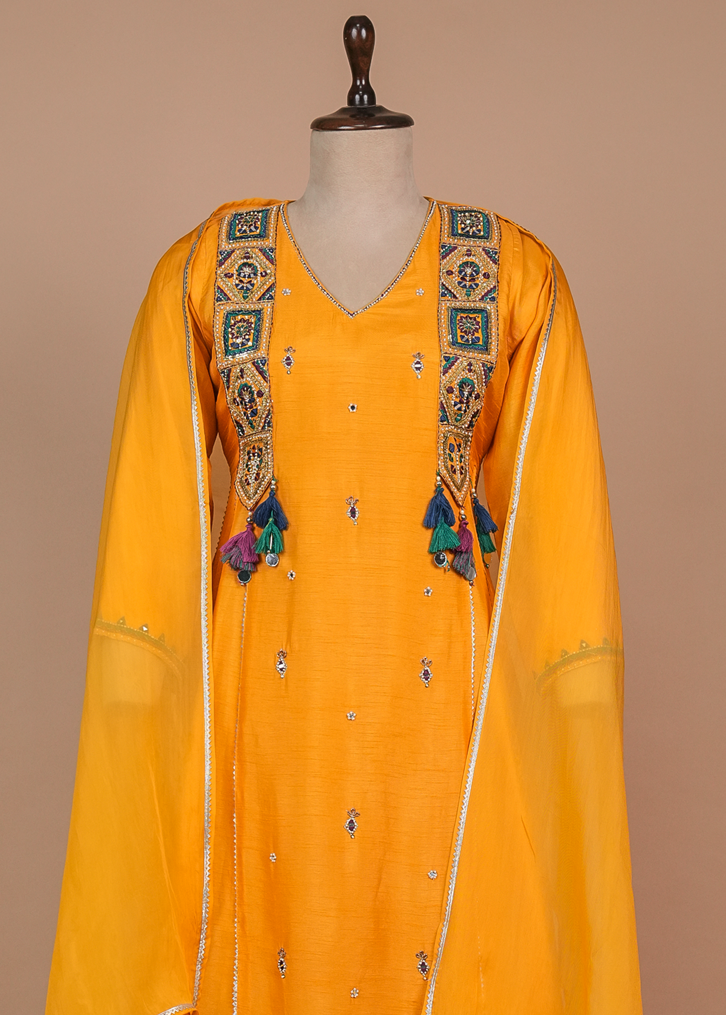 Yellow Cotton Silk Straight Set
