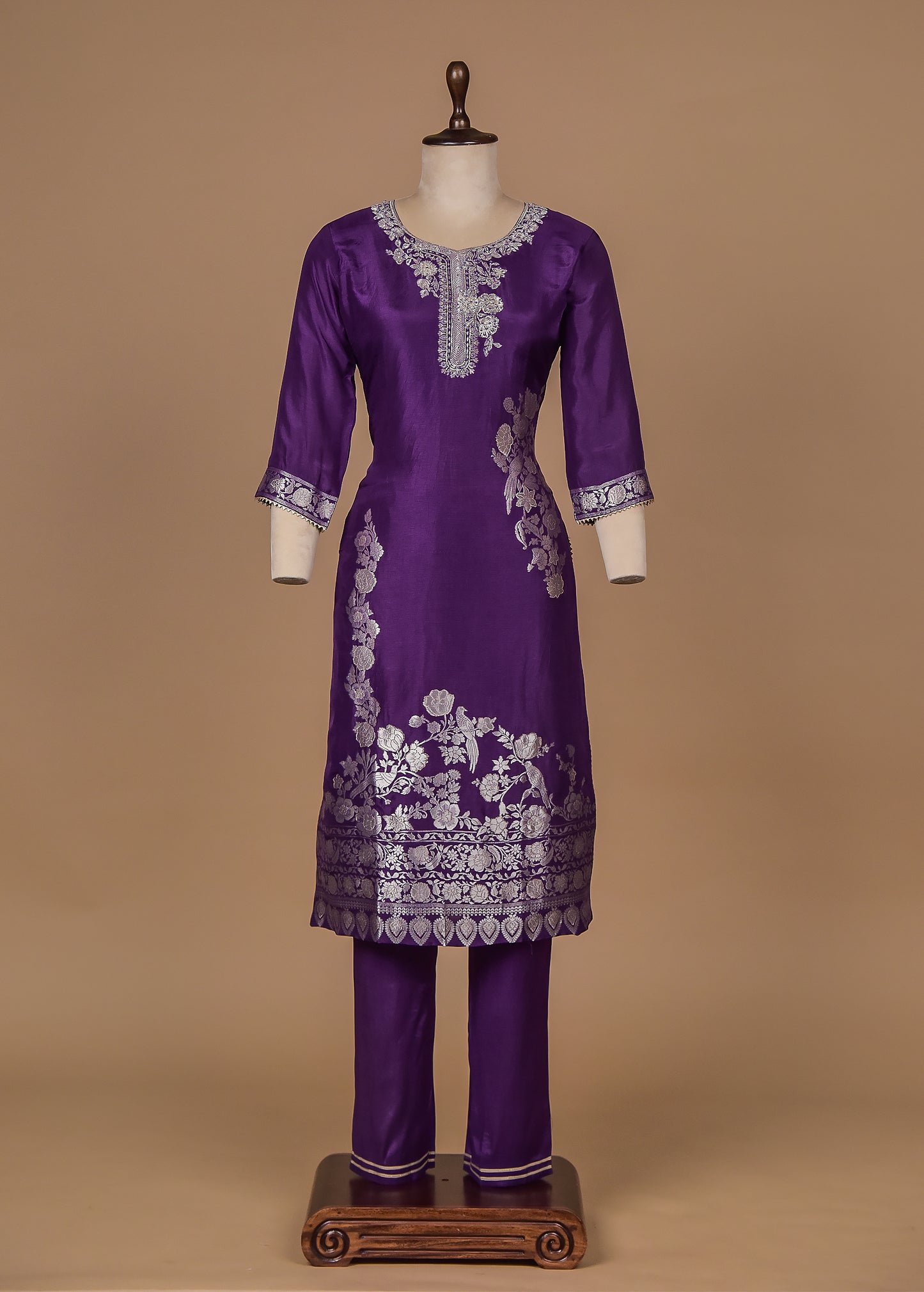 Purple Crepe Silk Straight Set