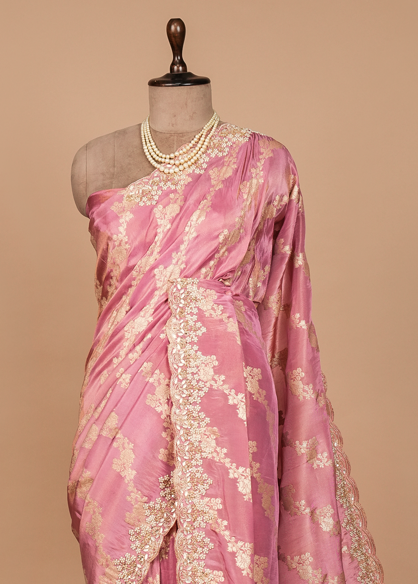 Pink Crepe Georgette Embroidered Saree