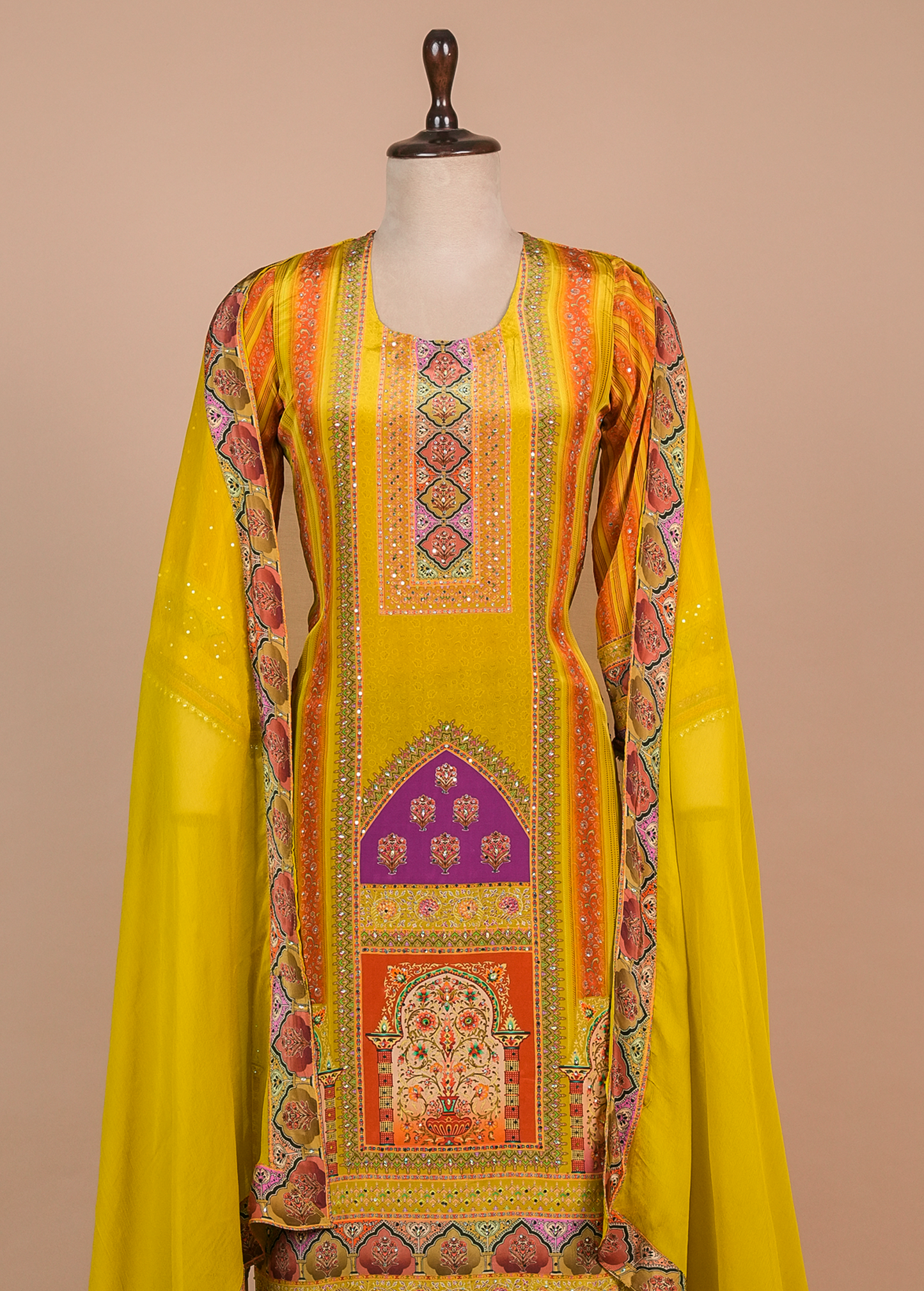 Multicoloured Crepe Straight Set