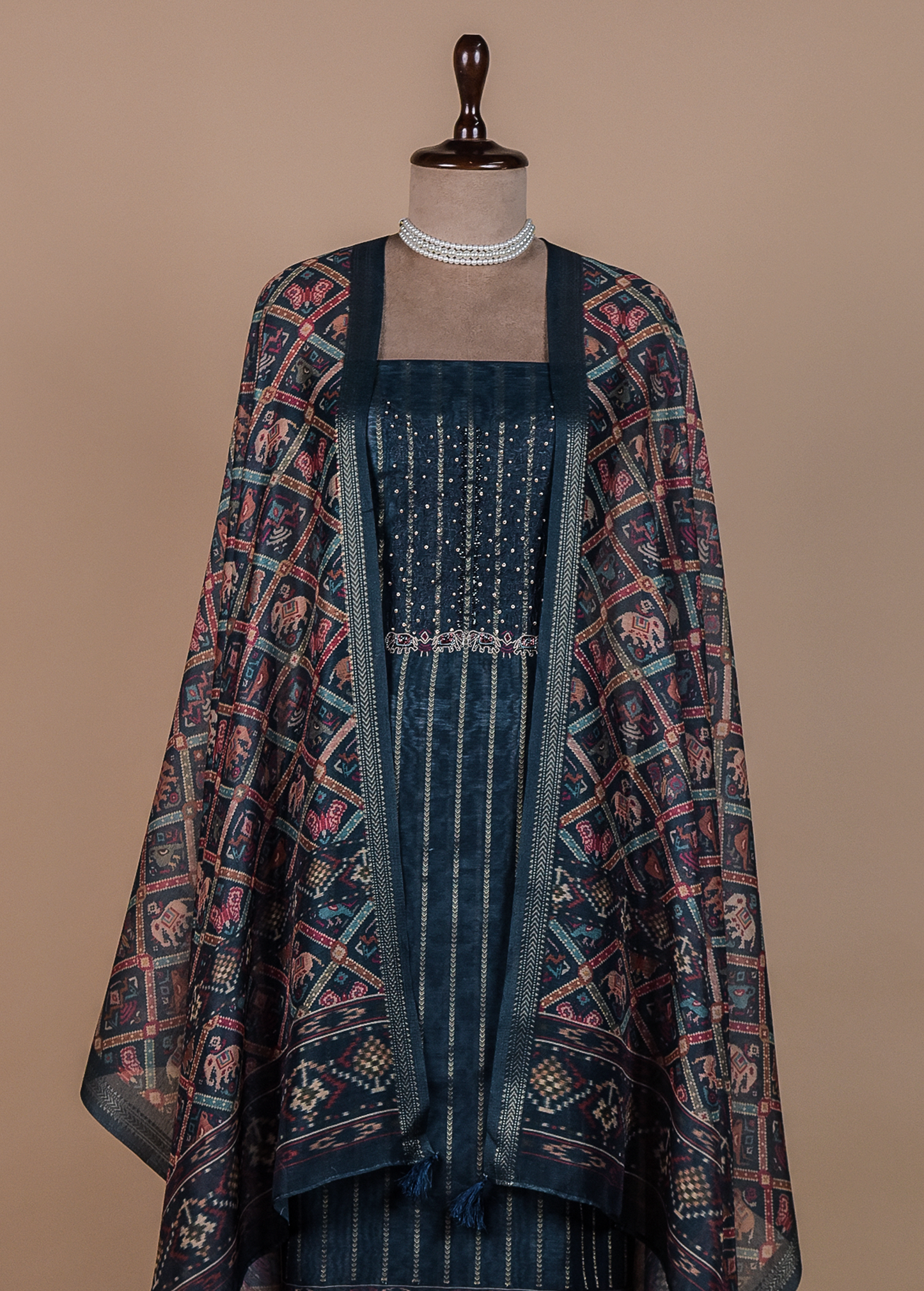 Blue Chanderi Cotton Dress Material