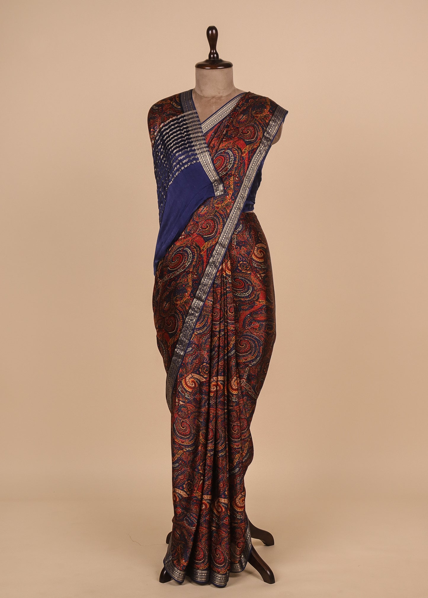 Blue Satin Printed Saree