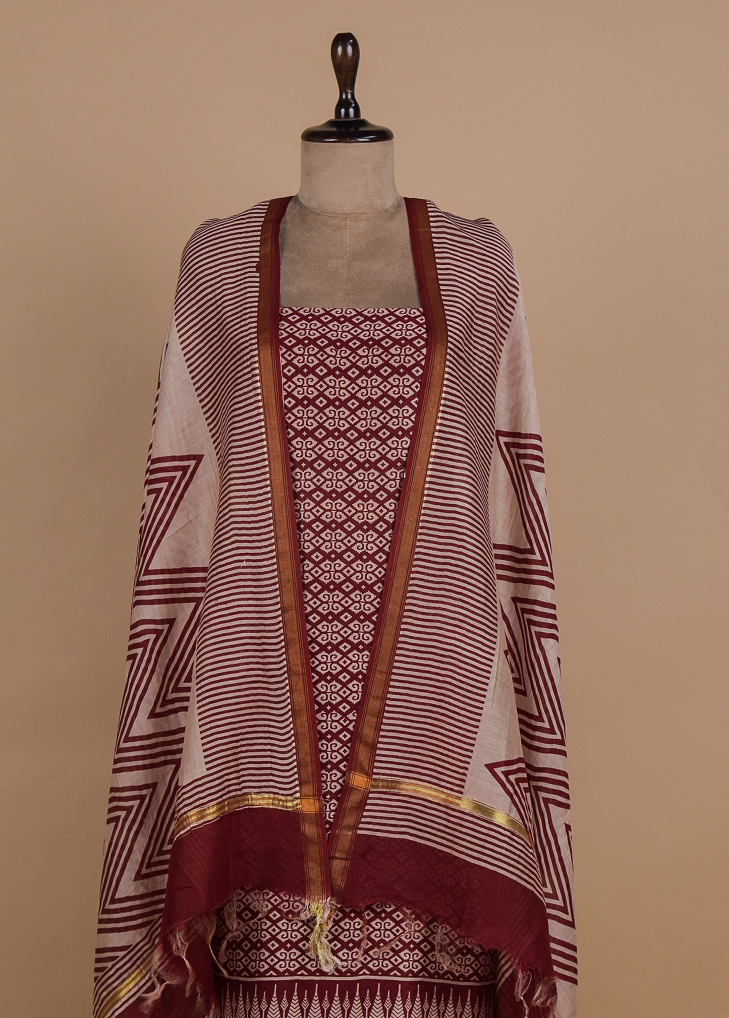 Red Chanderi Dress Material