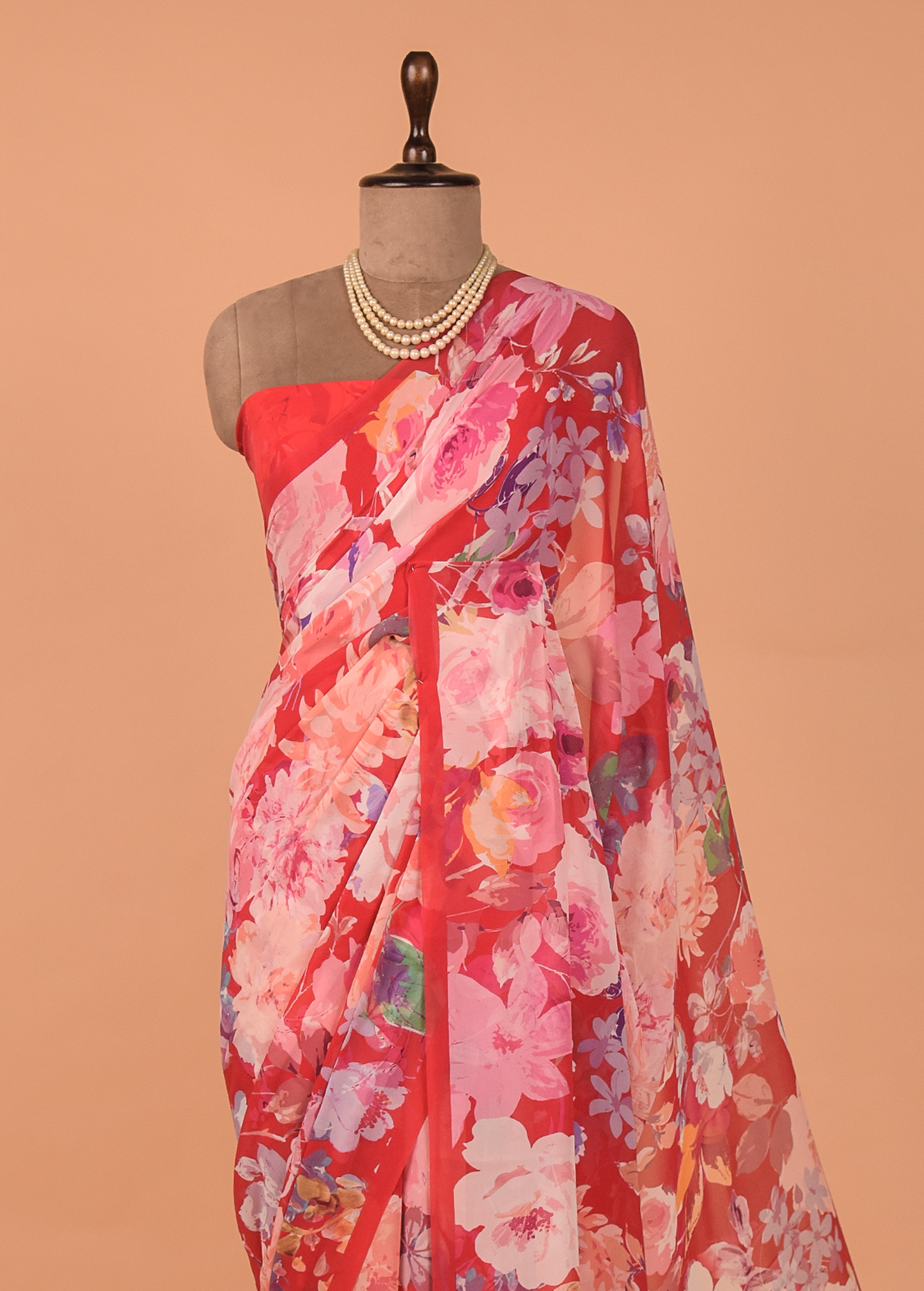 Red Georgette Printed Saree