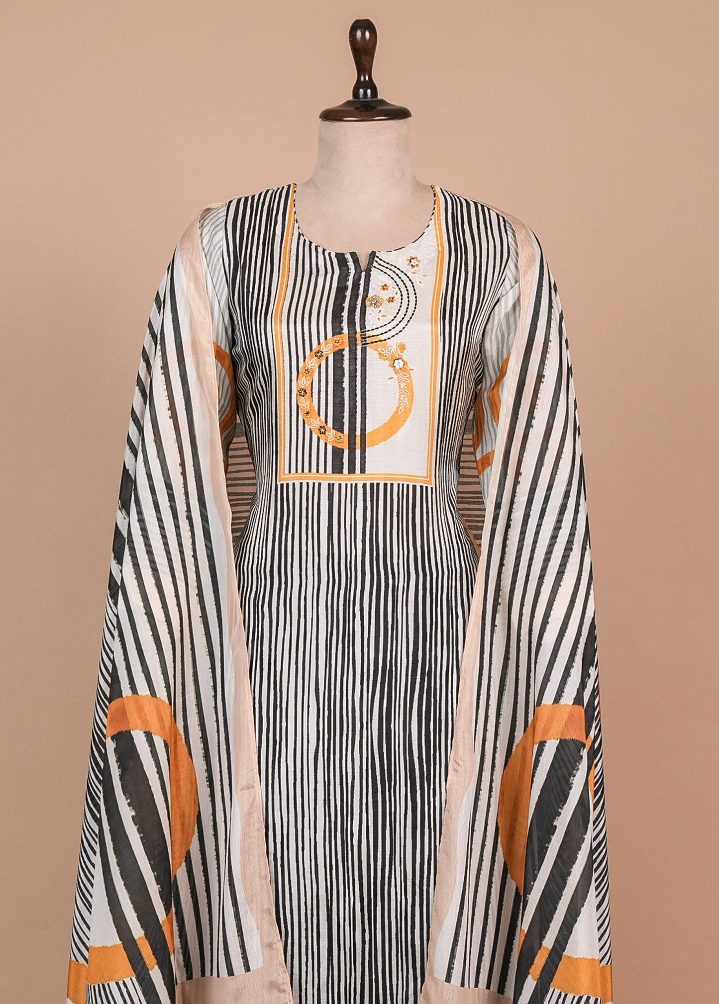 Black and White Muslin Cotton Straight Set