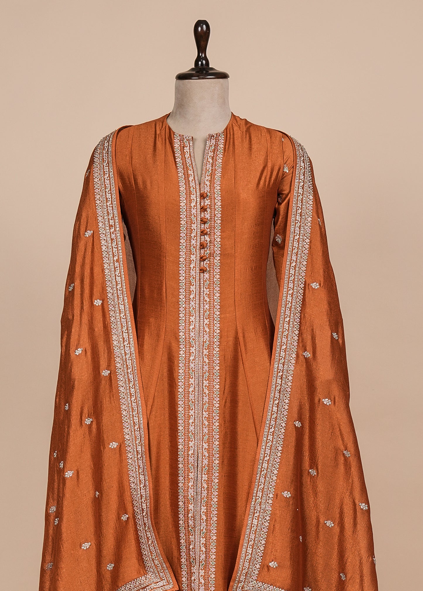 Rust Crepe Silk Straight Set