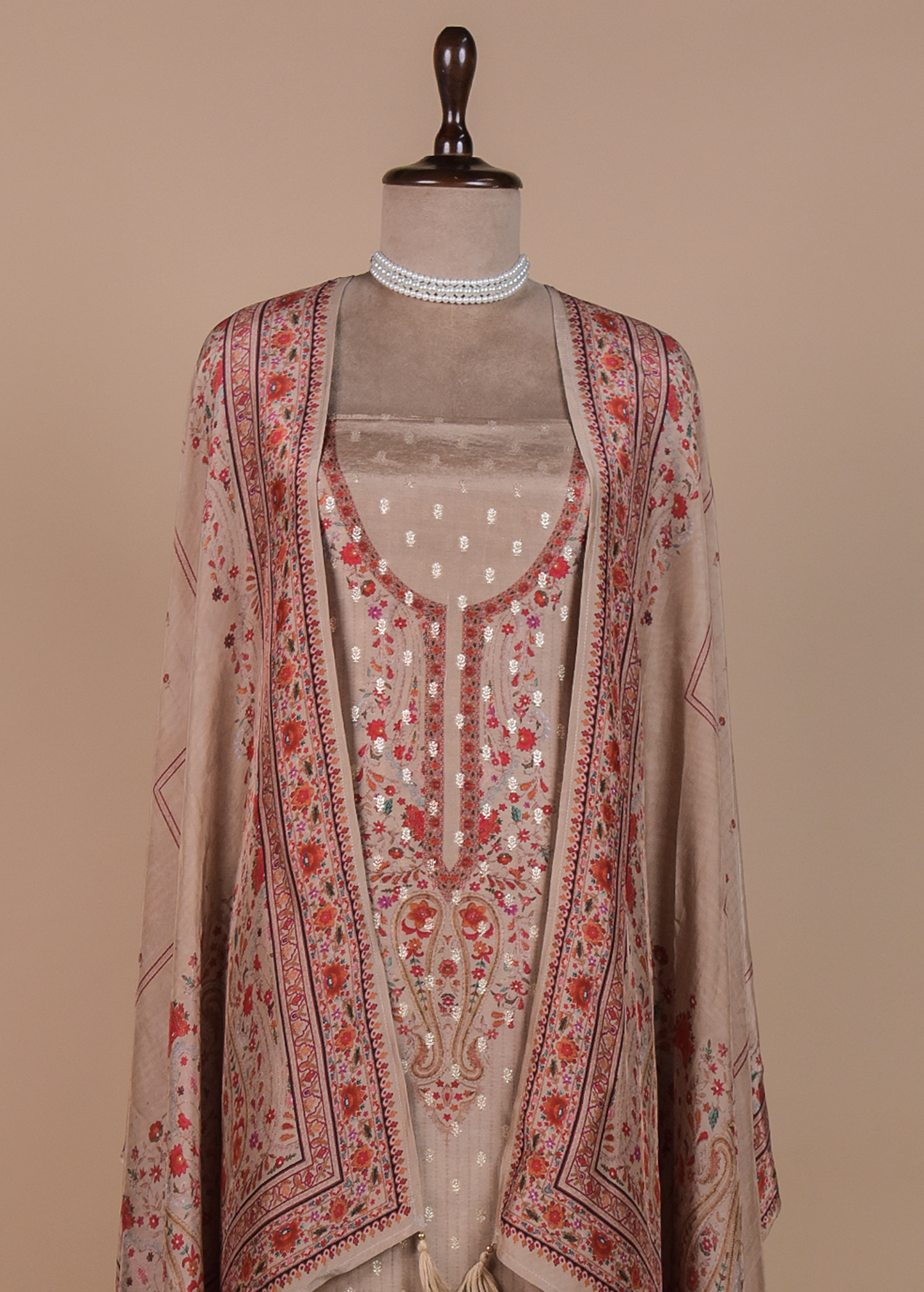Beige Chanderi Dress Material