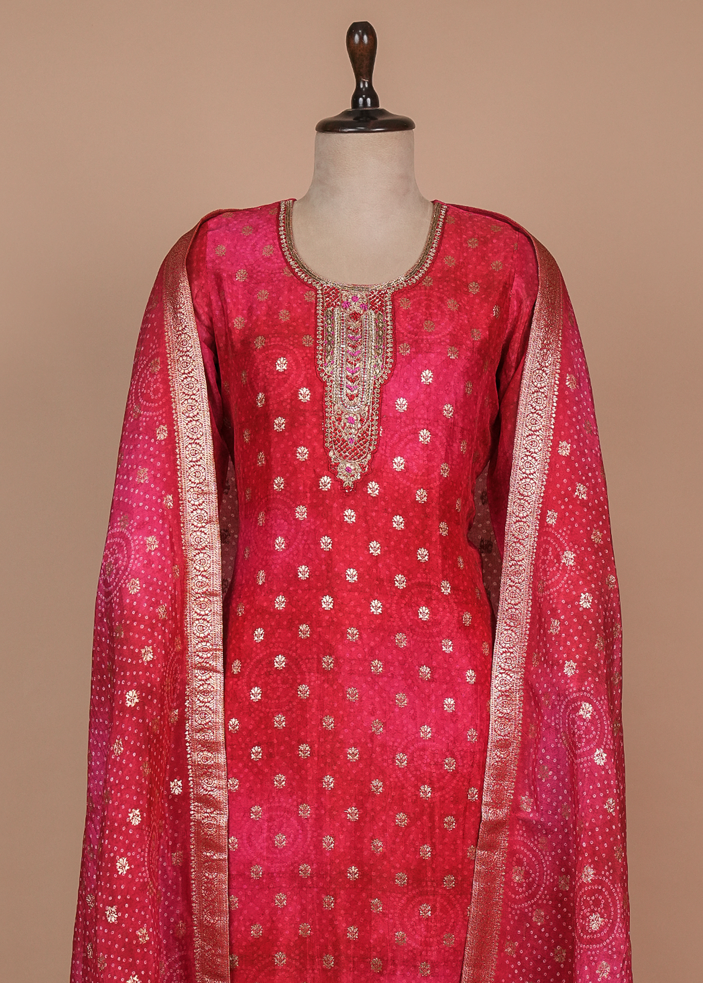 Pink Cotton Silk Straight Set