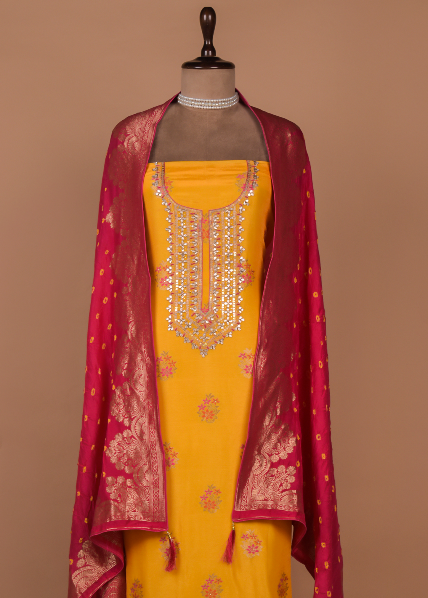 Yellow Cotton Silk Dress Material
