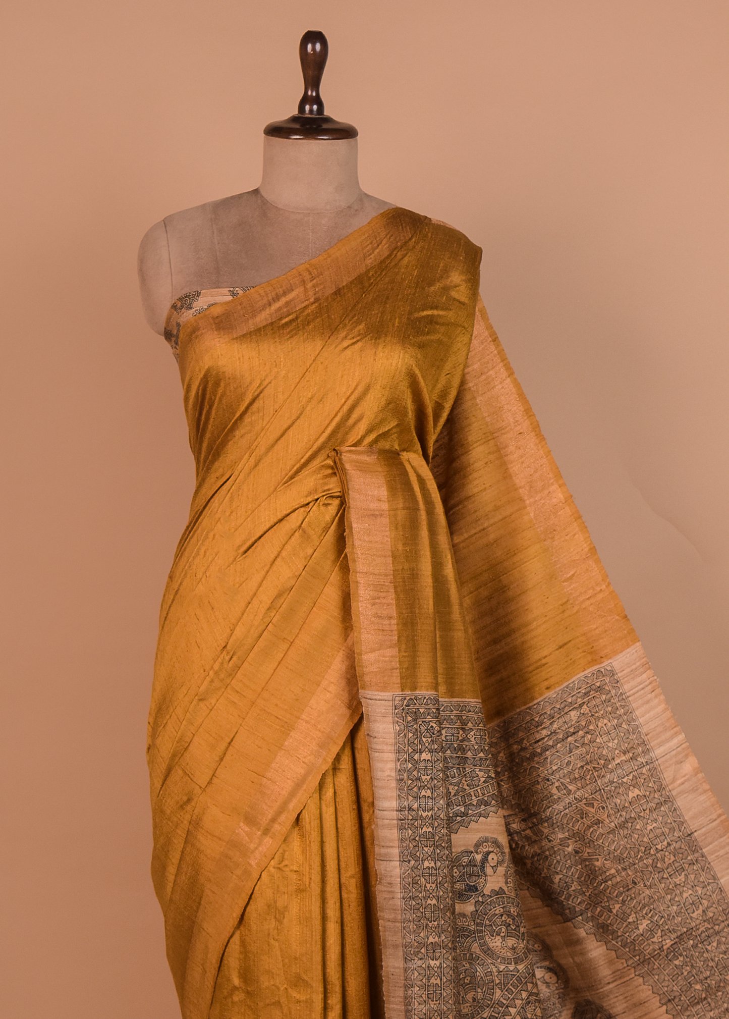 Yellow Tussar Printed Saree