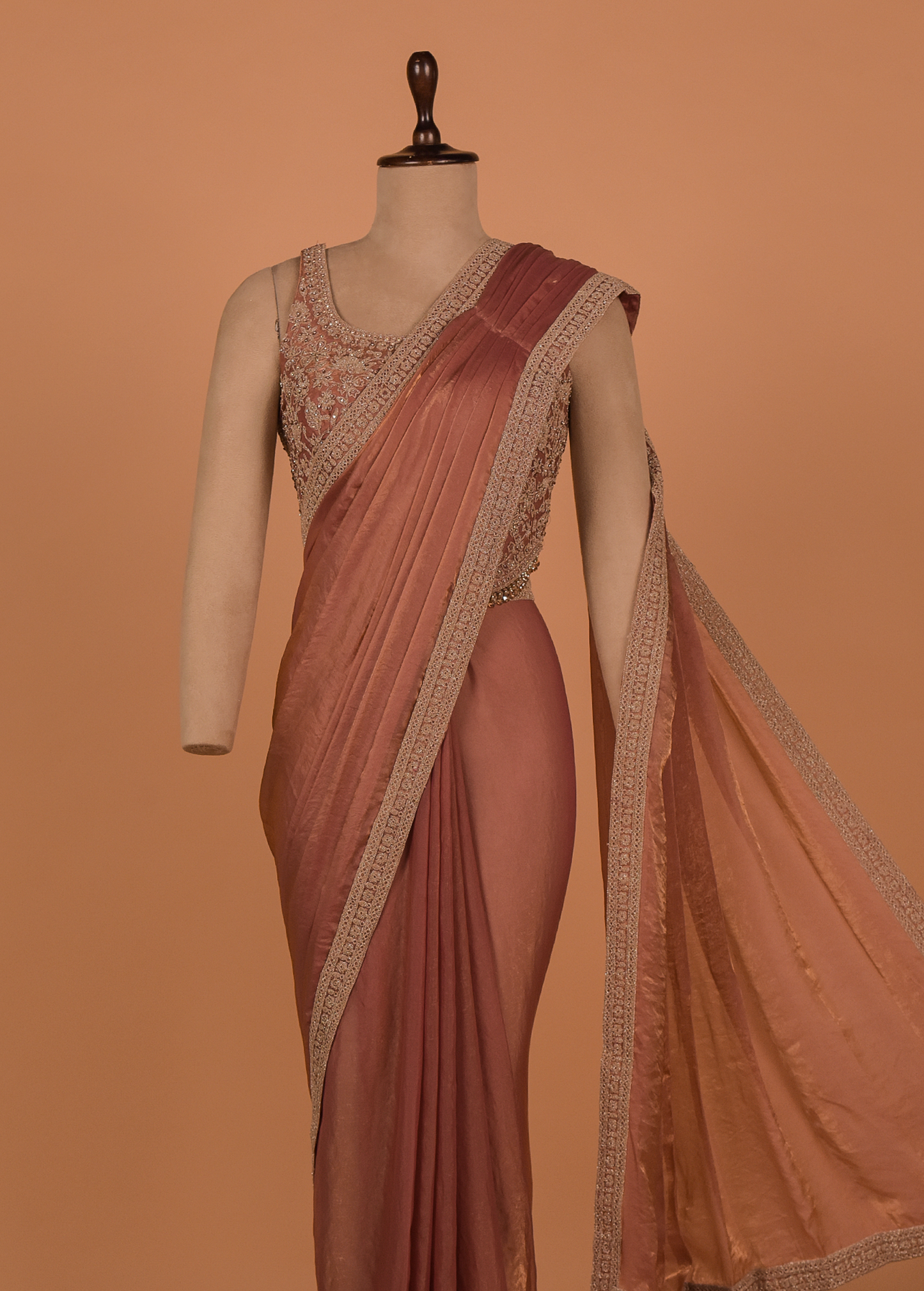 Peach Shamo Satin Readymade Saree