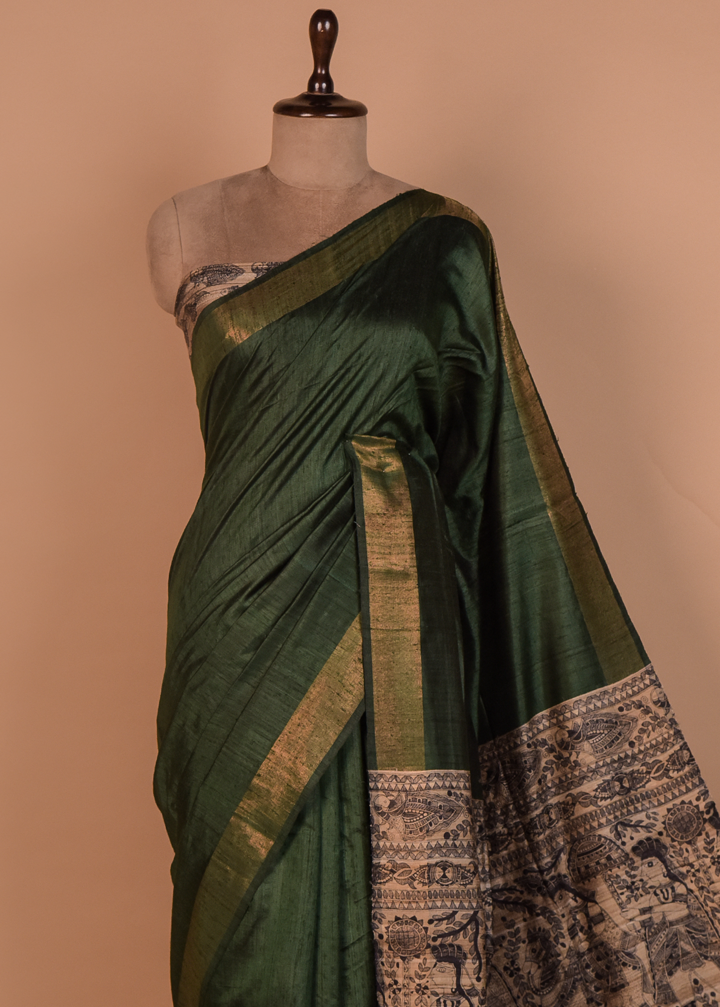 Green Tussar Printed Saree