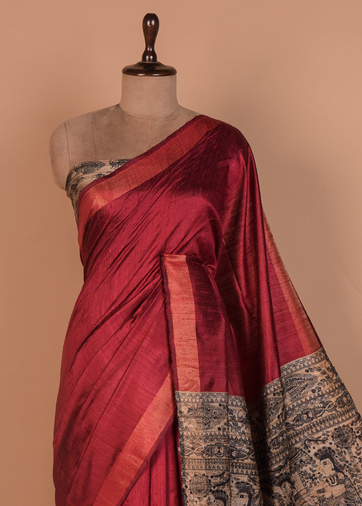Red Tussar Printed Saree