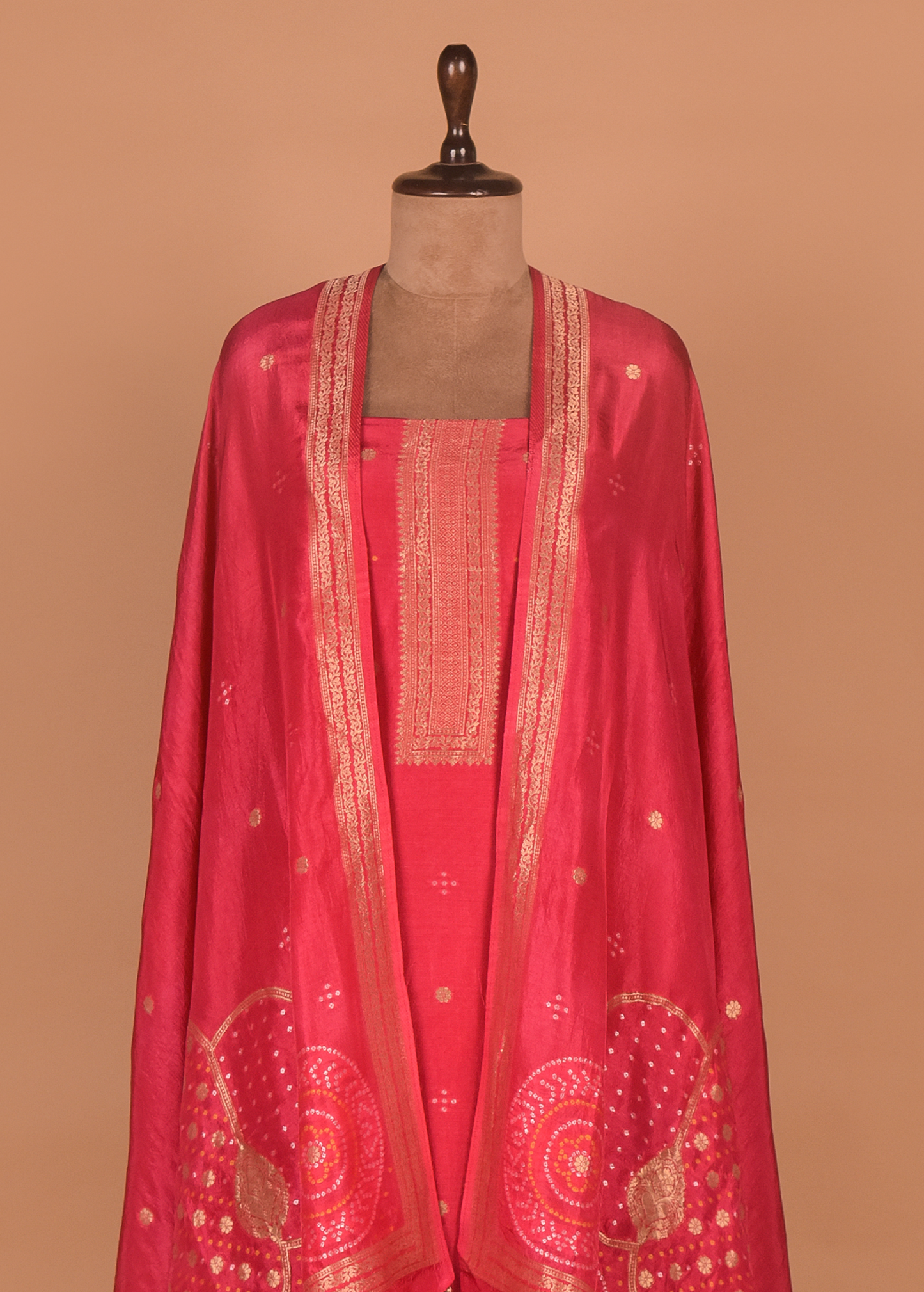 Pink Silk Crepe Organza Dress Material