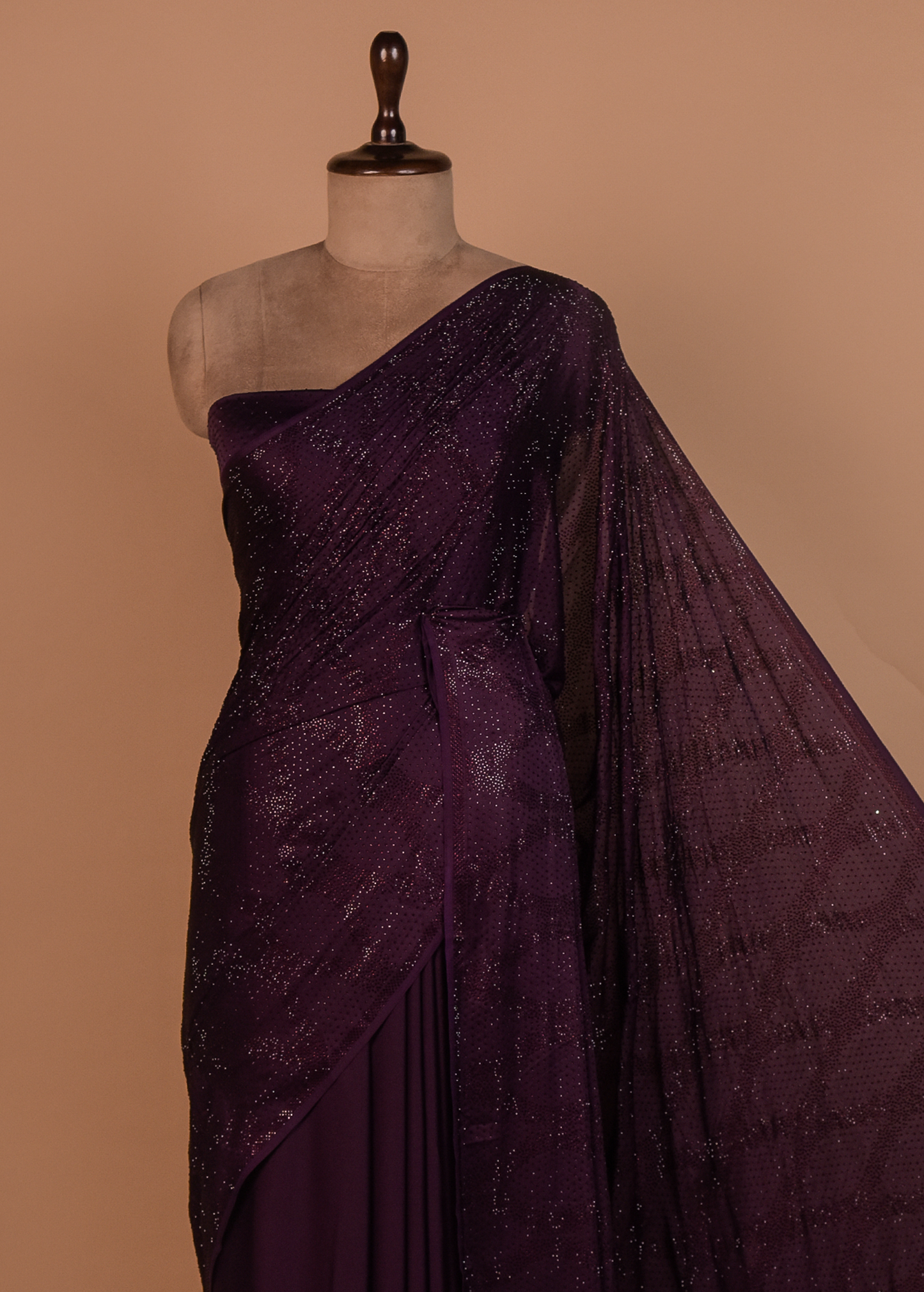 Wine Satin Embroidered Saree