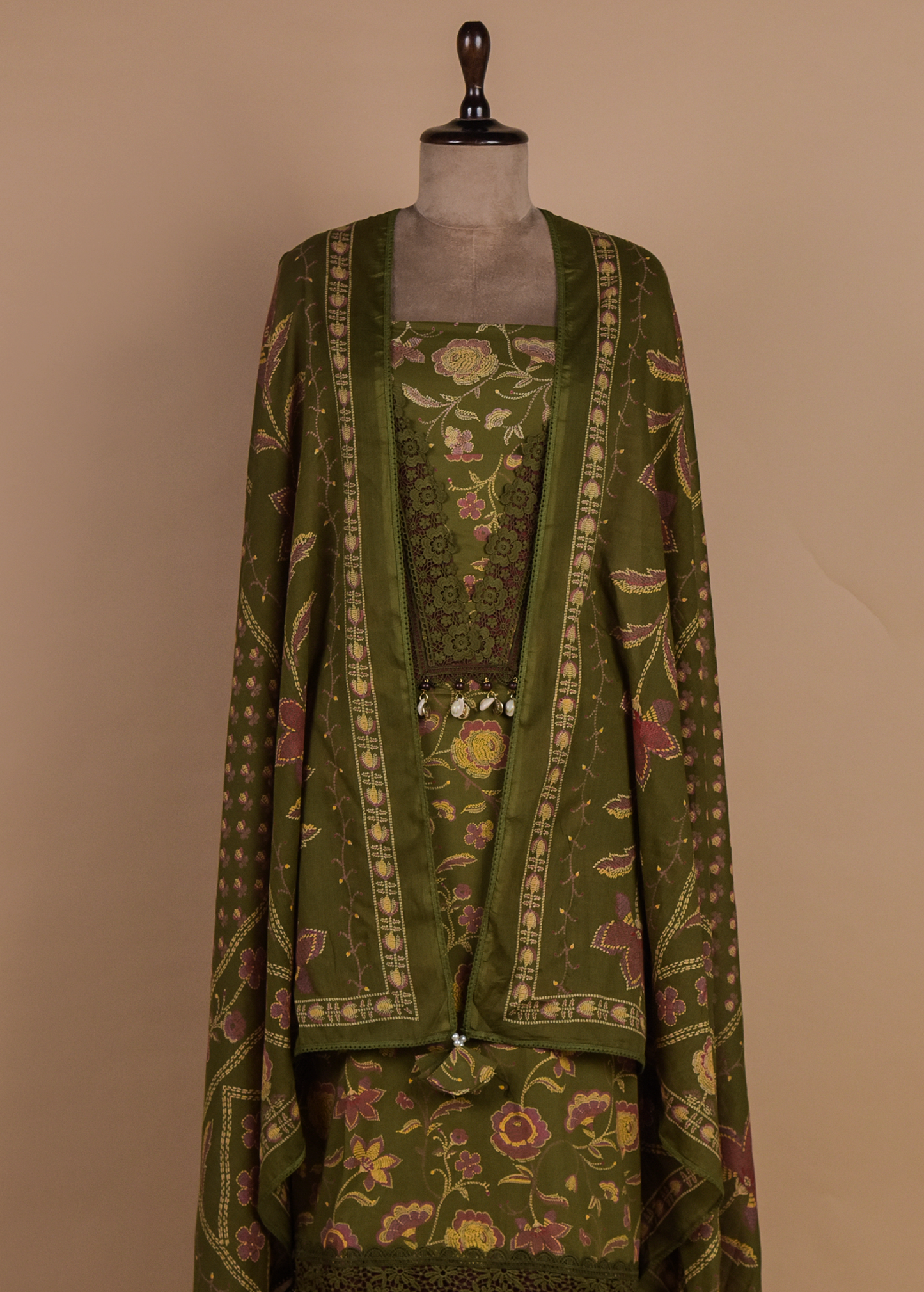 Green Chanderi Dress Material