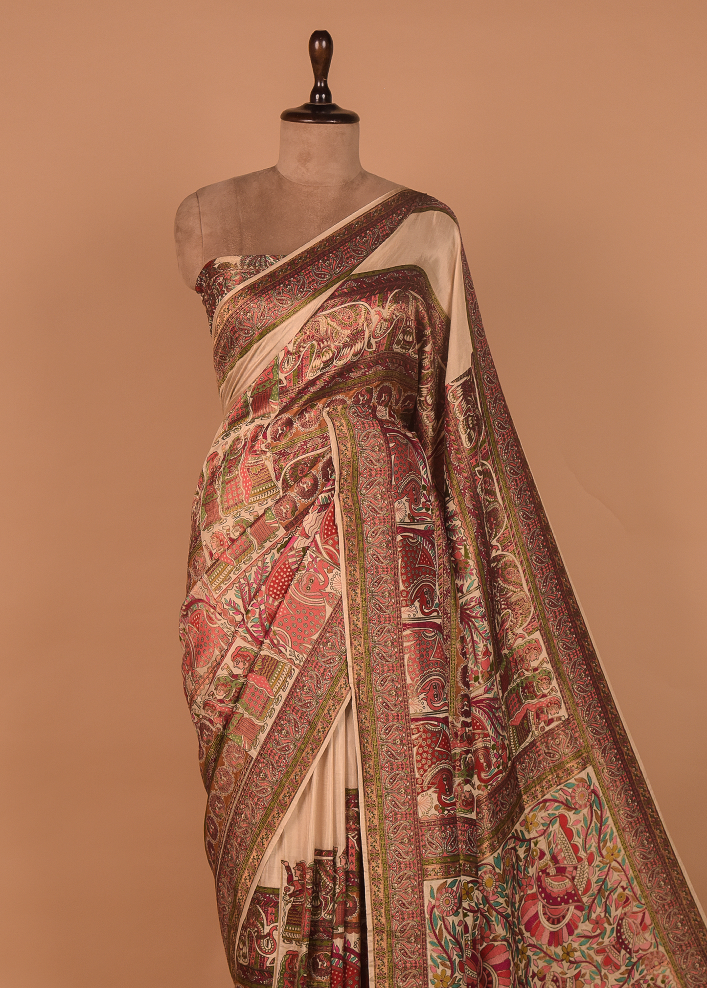 Cream Moroccan Silk Embroidered Saree