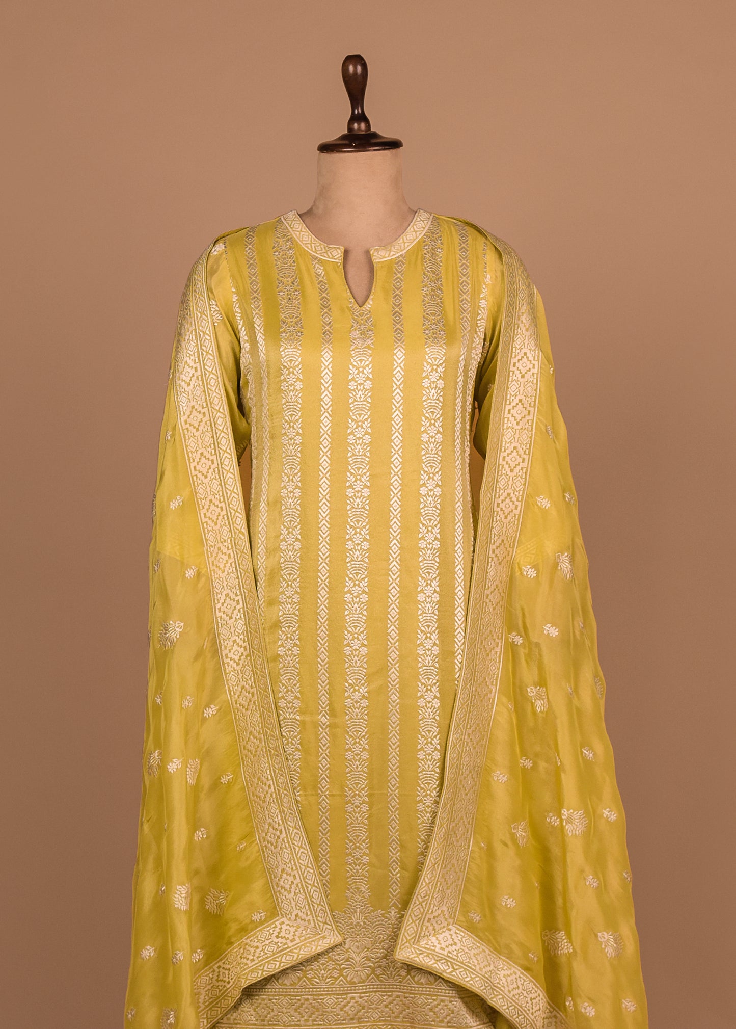 Yellow Cotton Silk Straight Set