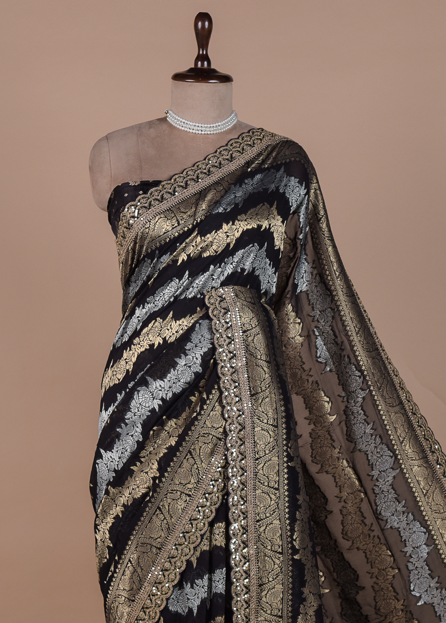 Black Dola Silk Embroidered Saree