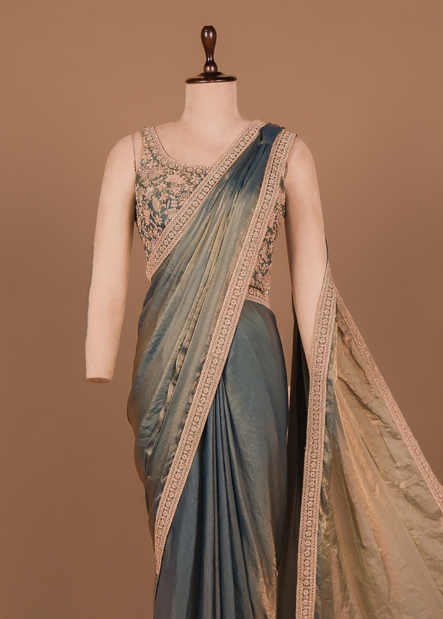 Blue Shamo Satin Readymade Saree